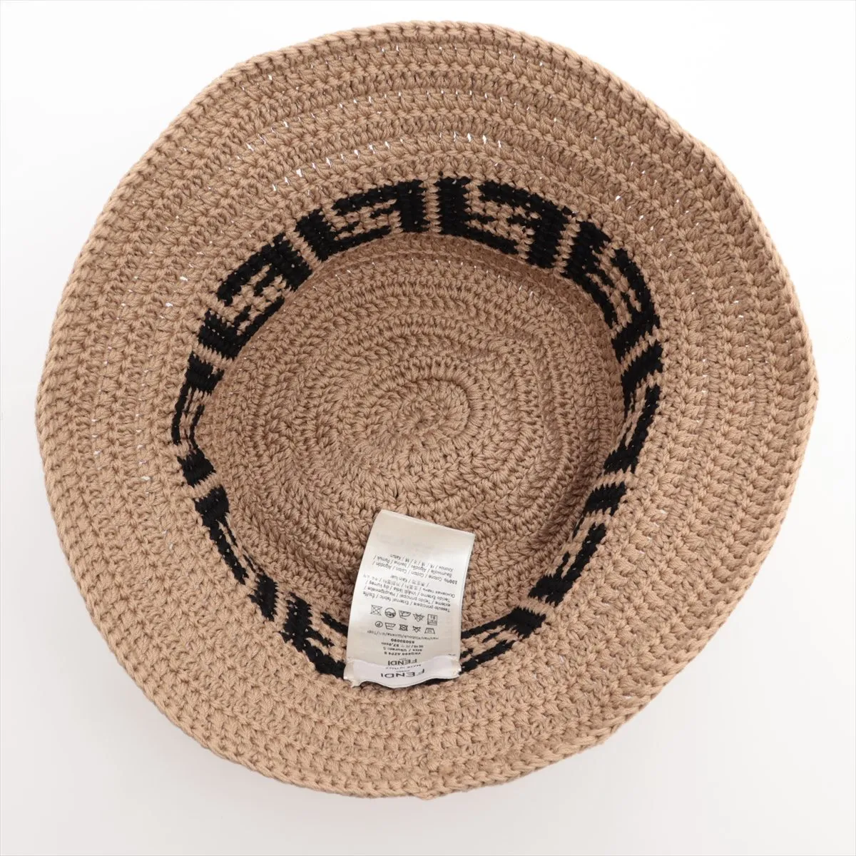 FXQ696 FF Logo Hat, Size S, Cotton, Beige. Shows signs of wear, — view 4
