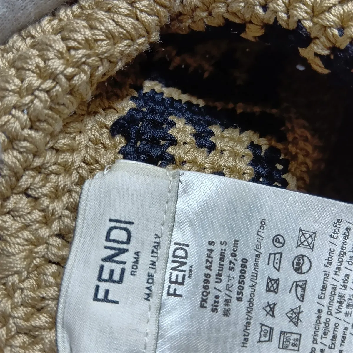 FXQ696 FF Logo Hat, Size S, Cotton, Beige. Shows signs of wear, — view 8