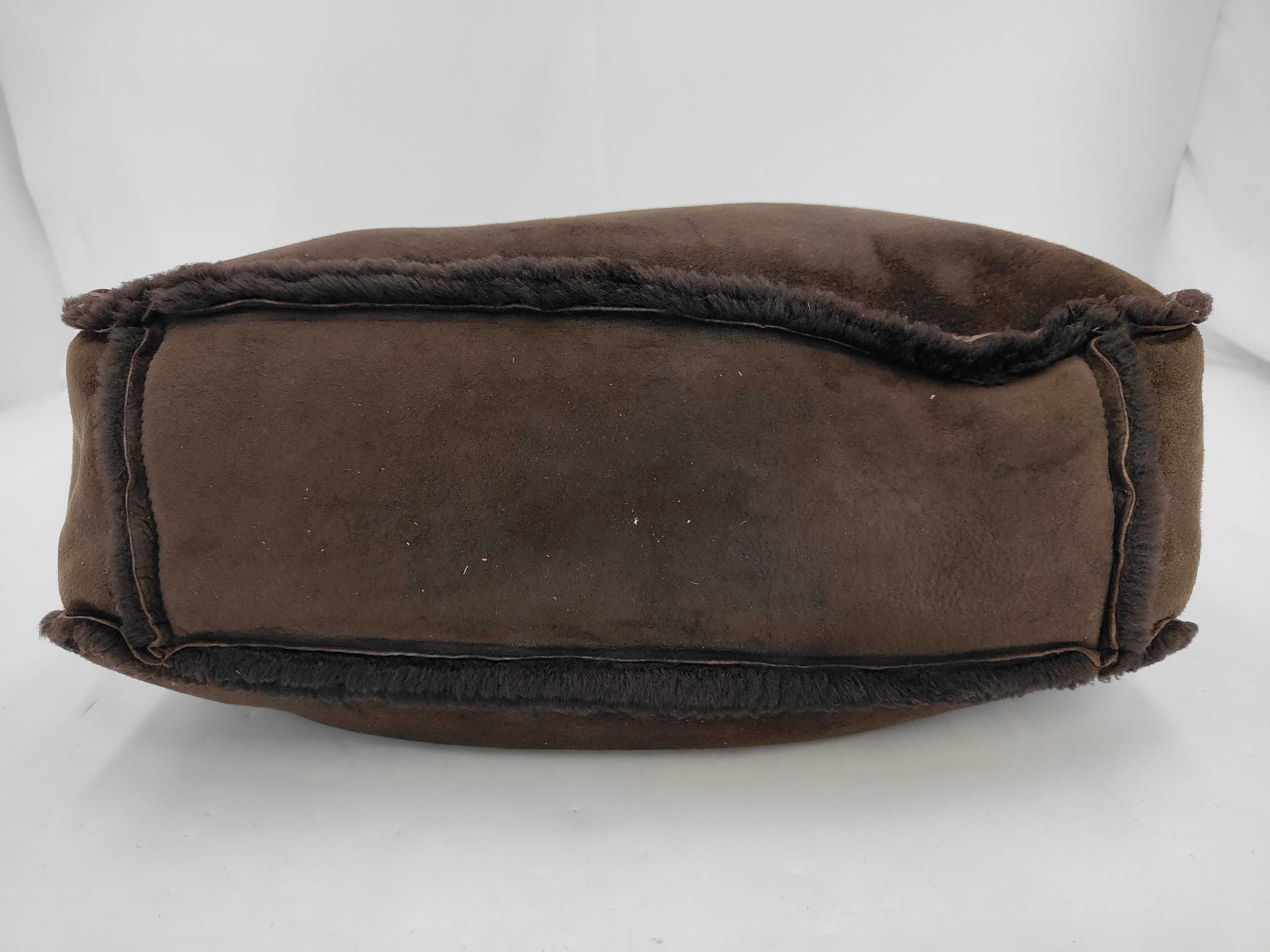 Shearling Tote Bag, Brown, with Seal — view 6