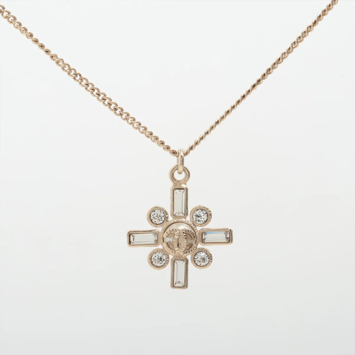 Coco Mark B19S Necklace, GP x Rhinestone x Faux Pearl, Gold,