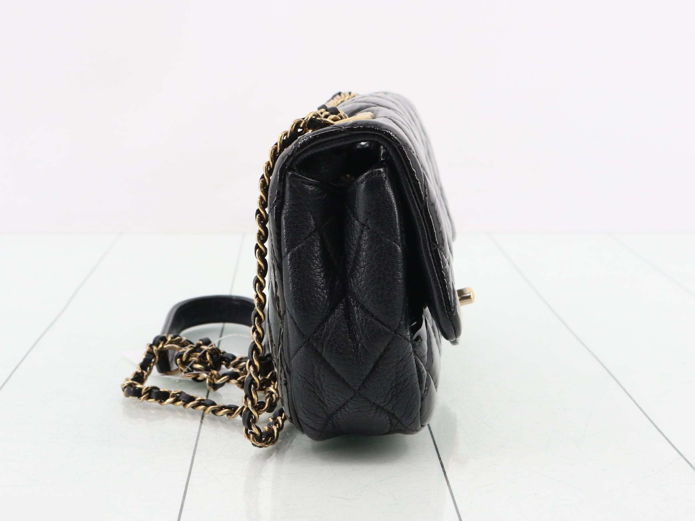 Matelassé enamel leather chain shoulder bag — view 4