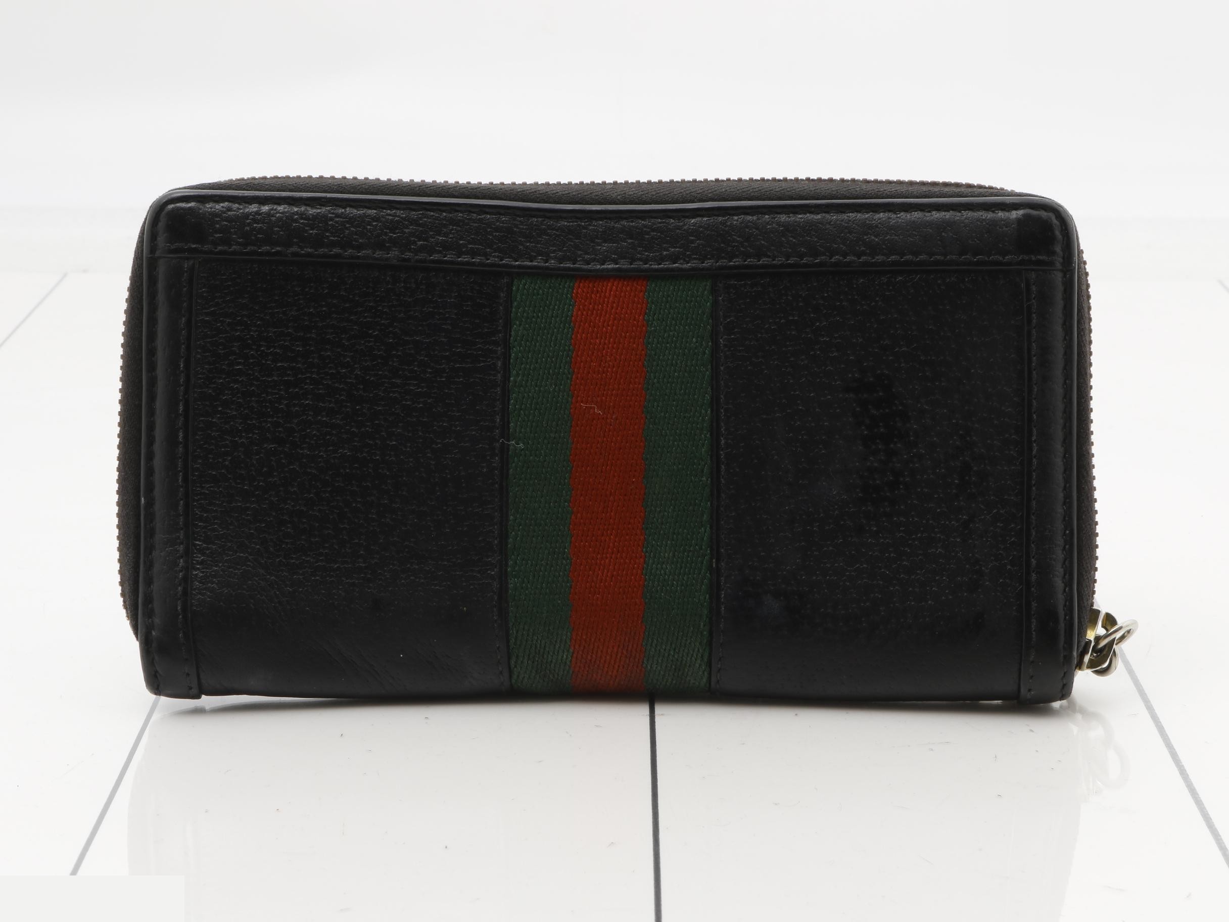 Round zipper long wallet, Ophidia, leather, black — view 2