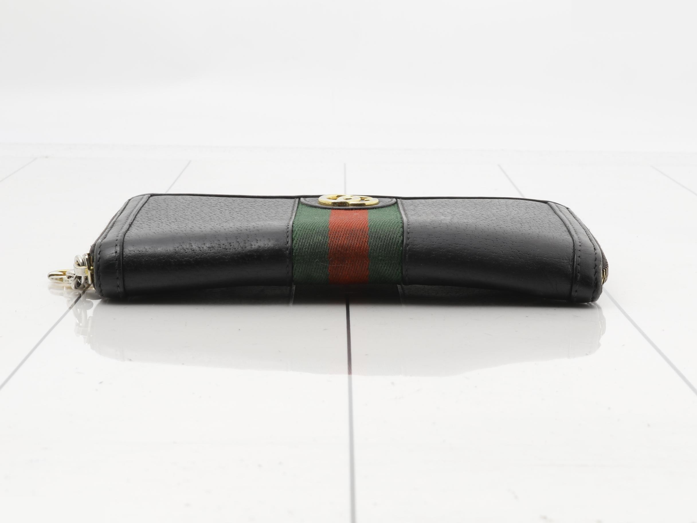 Round zipper long wallet, Ophidia, leather, black — view 3