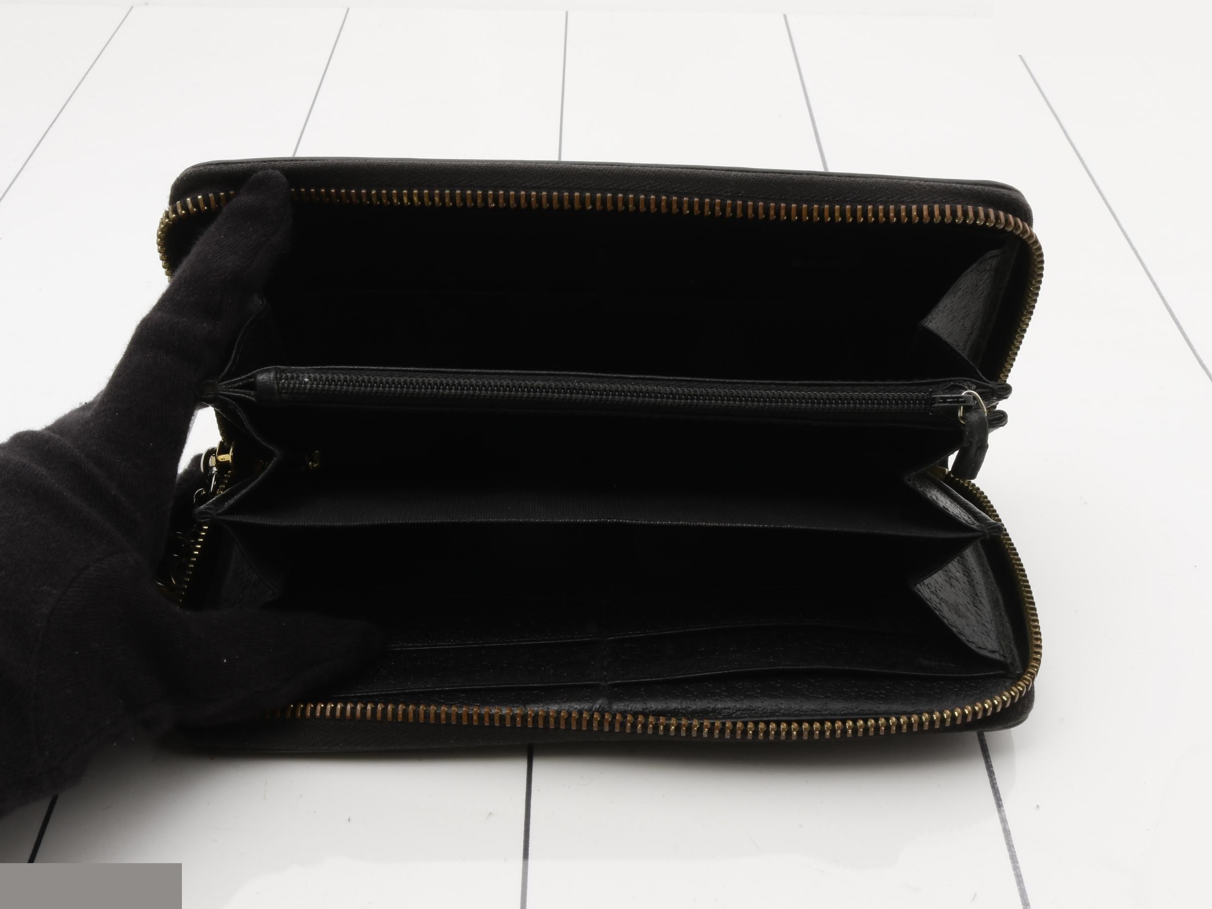 Round zipper long wallet, Ophidia, leather, black — view 4
