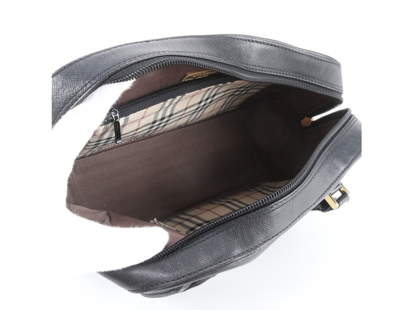 Nova Check Leather Handbag Tote Bag, Black — view 7