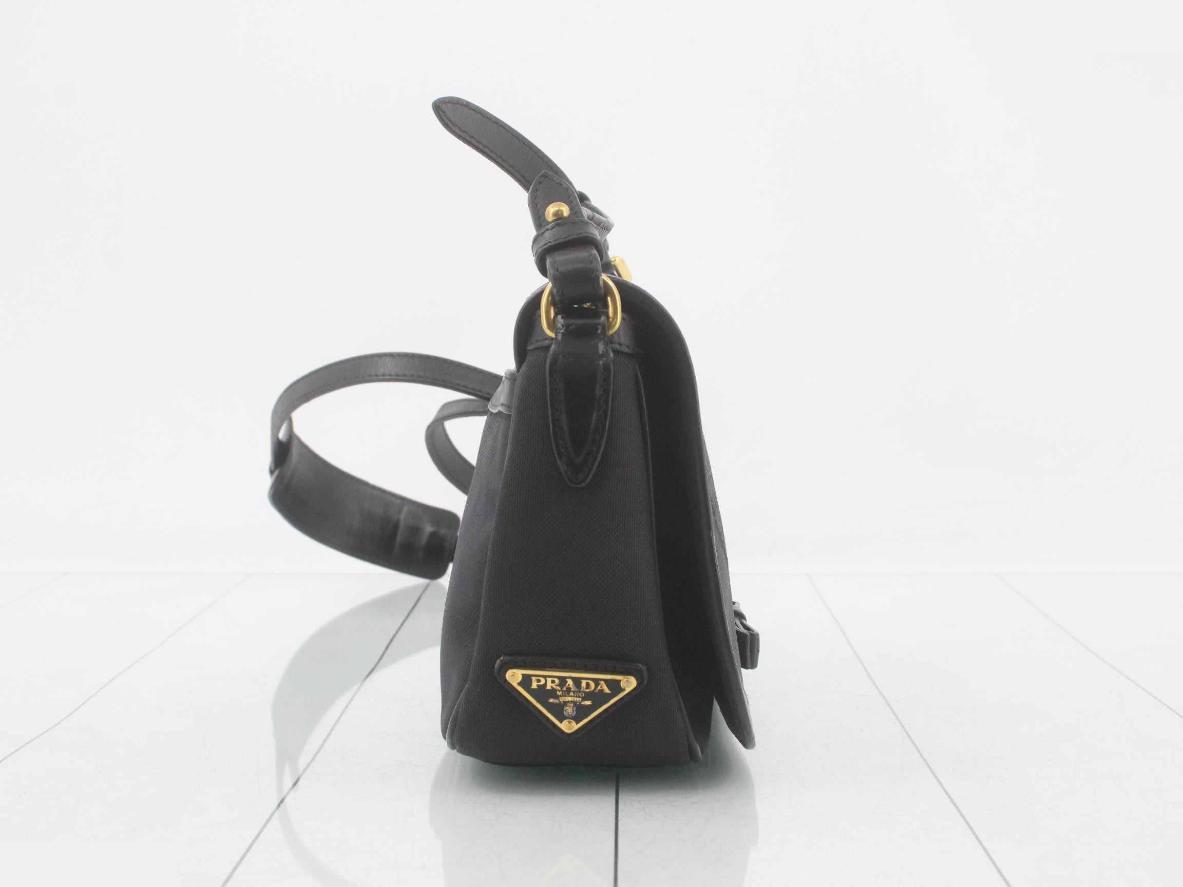 Logo Jacquard Canvas Ribbon Shoulder Bag, Black — view 4