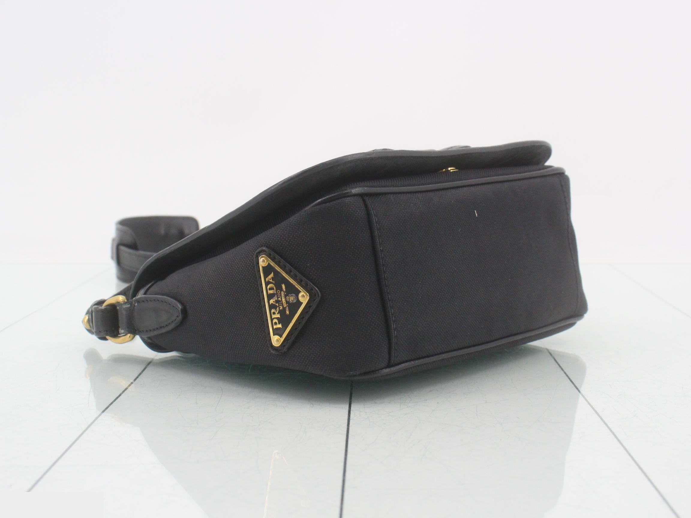 Logo Jacquard Canvas Ribbon Shoulder Bag, Black — view 5