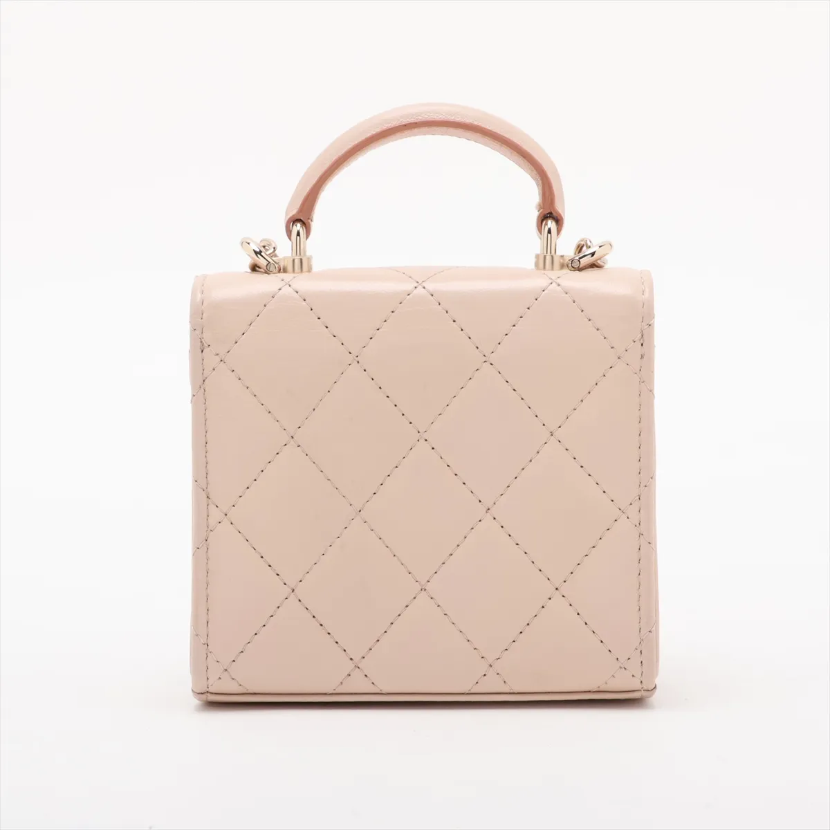 Matelassé Lambskin Chain Shoulder Bag, Top Handle, Beige, Gold Hardware, LEGK3A8L, Random Serial Number — view 2