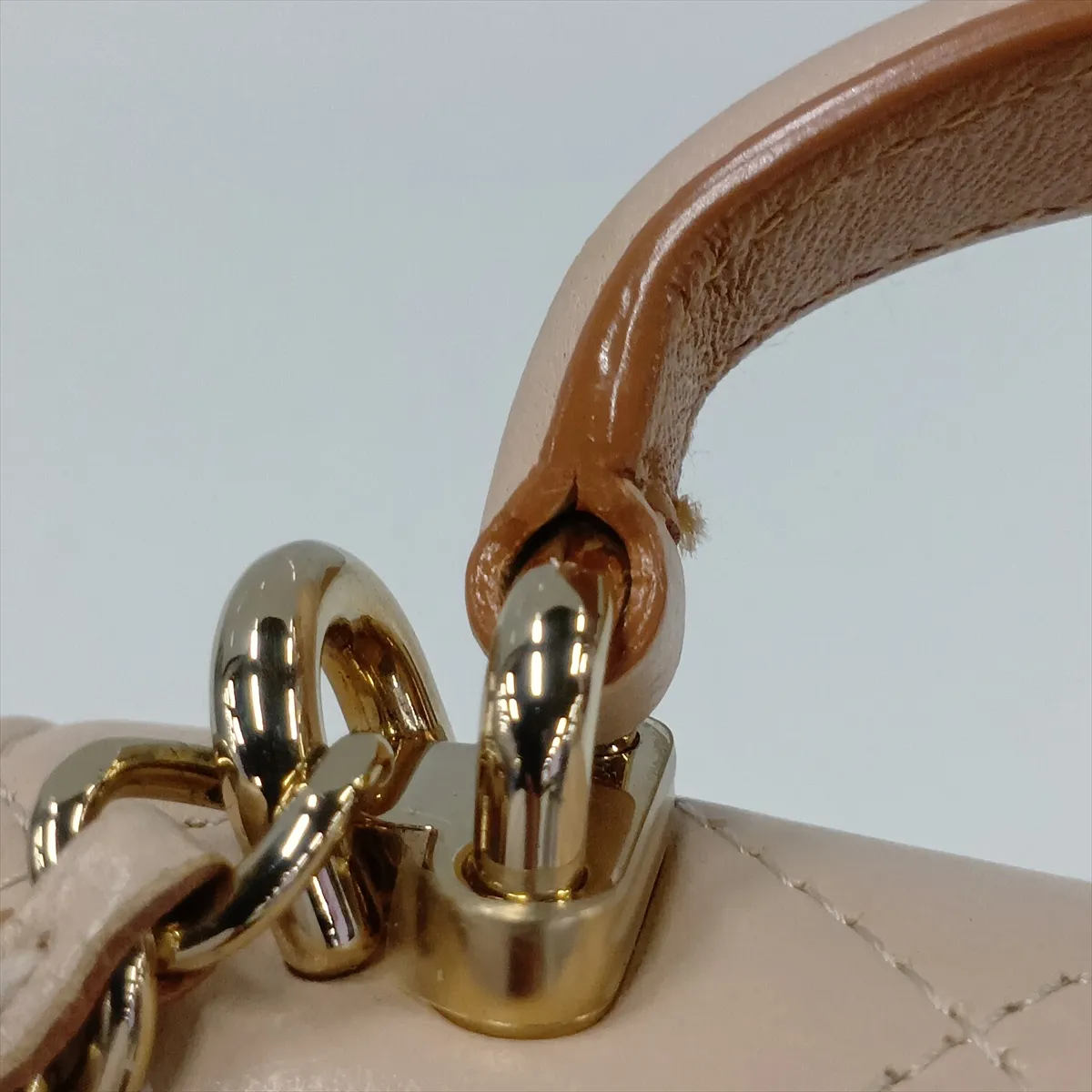 Matelassé Lambskin Chain Shoulder Bag, Top Handle, Beige, Gold Hardware, LEGK3A8L, Random Serial Number — view 13