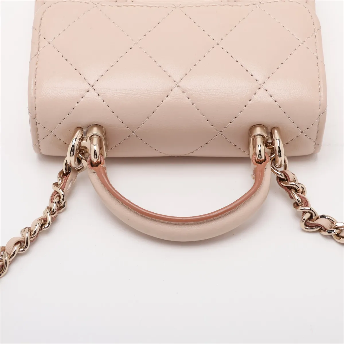 Matelassé Lambskin Chain Shoulder Bag, Top Handle, Beige, Gold Hardware, LEGK3A8L, Random Serial Number — view 5