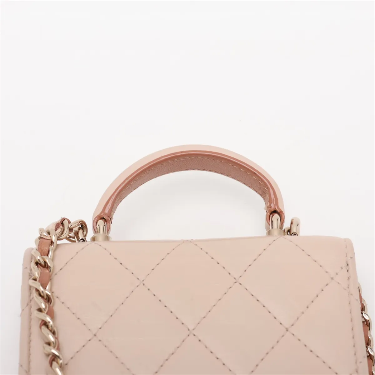 Matelassé Lambskin Chain Shoulder Bag, Top Handle, Beige, Gold Hardware, LEGK3A8L, Random Serial Number — view 6