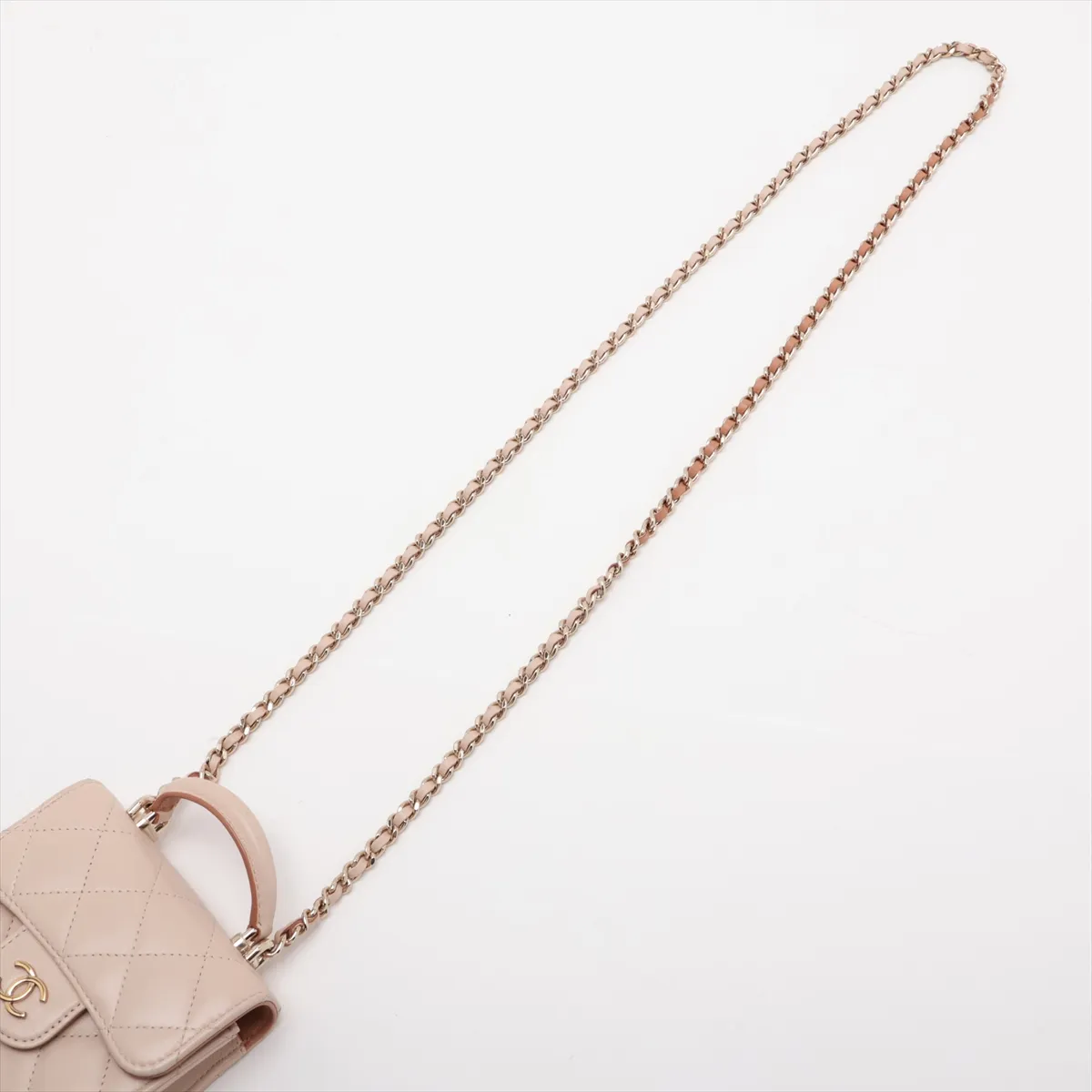 Matelassé Lambskin Chain Shoulder Bag, Top Handle, Beige, Gold Hardware, LEGK3A8L, Random Serial Number — view 7