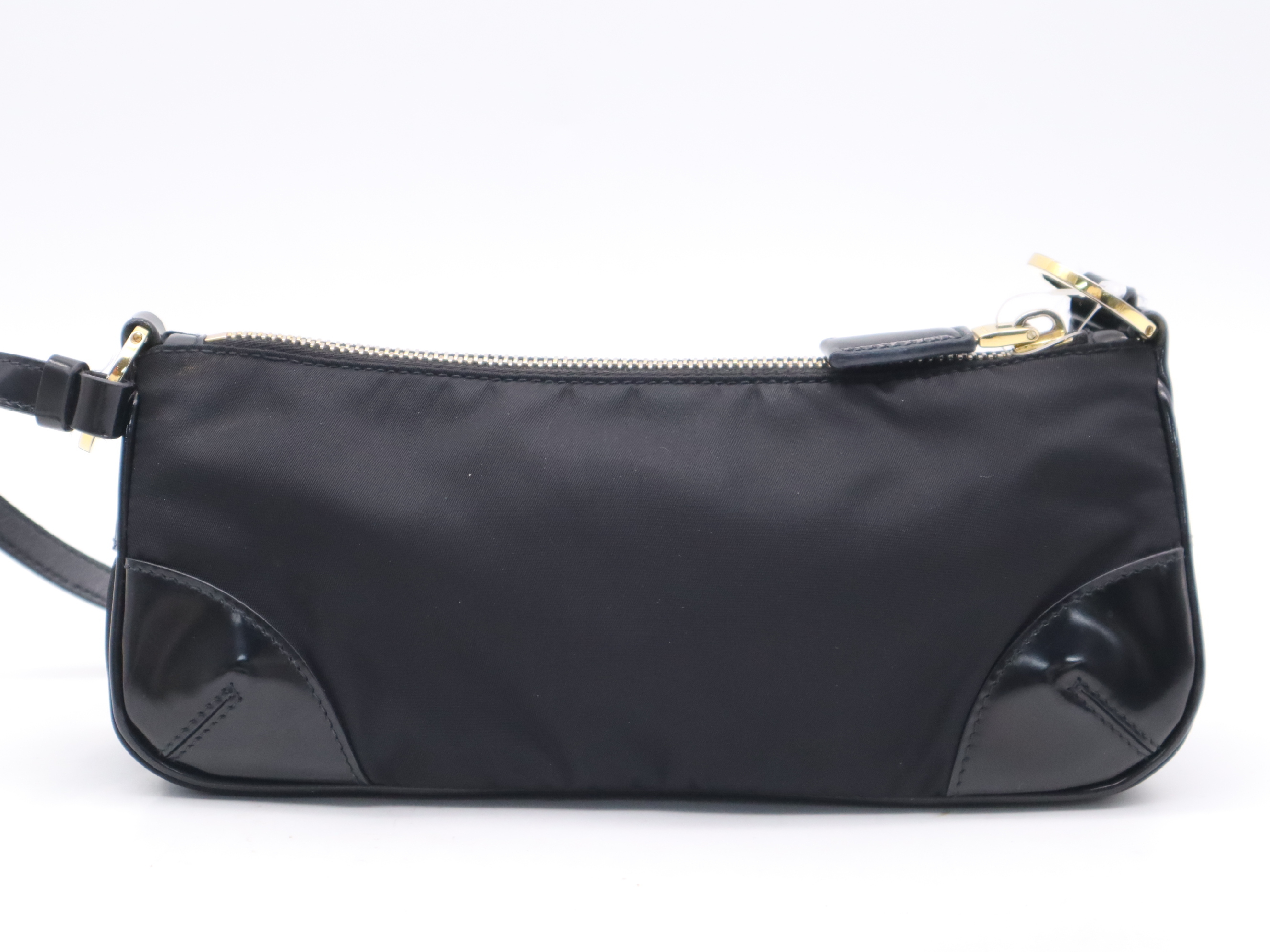 Nylon Triangle Logo Shoulder Bag, Black, Silver Hardware — view 2