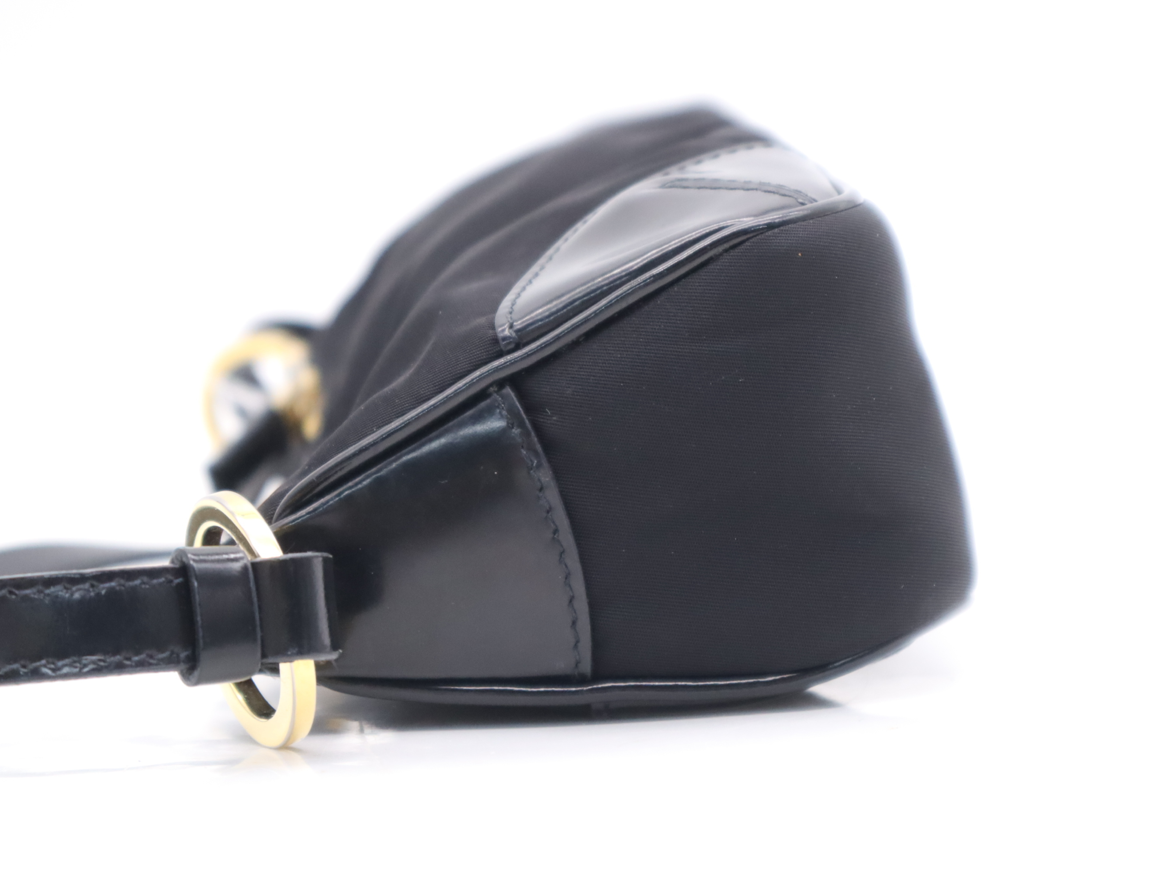 Nylon Triangle Logo Shoulder Bag, Black, Silver Hardware — view 3