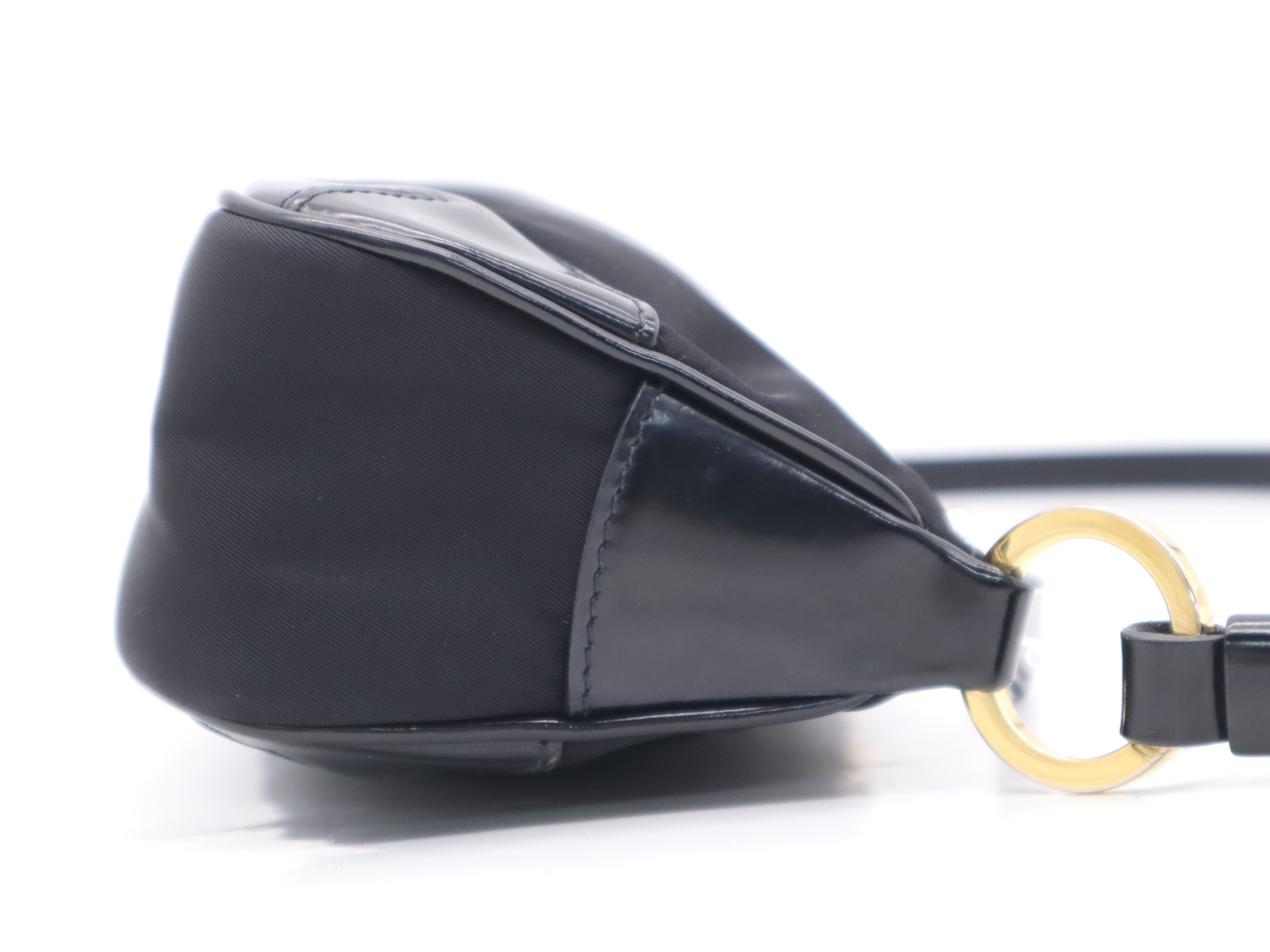 Nylon Triangle Logo Shoulder Bag, Black, Silver Hardware — view 5