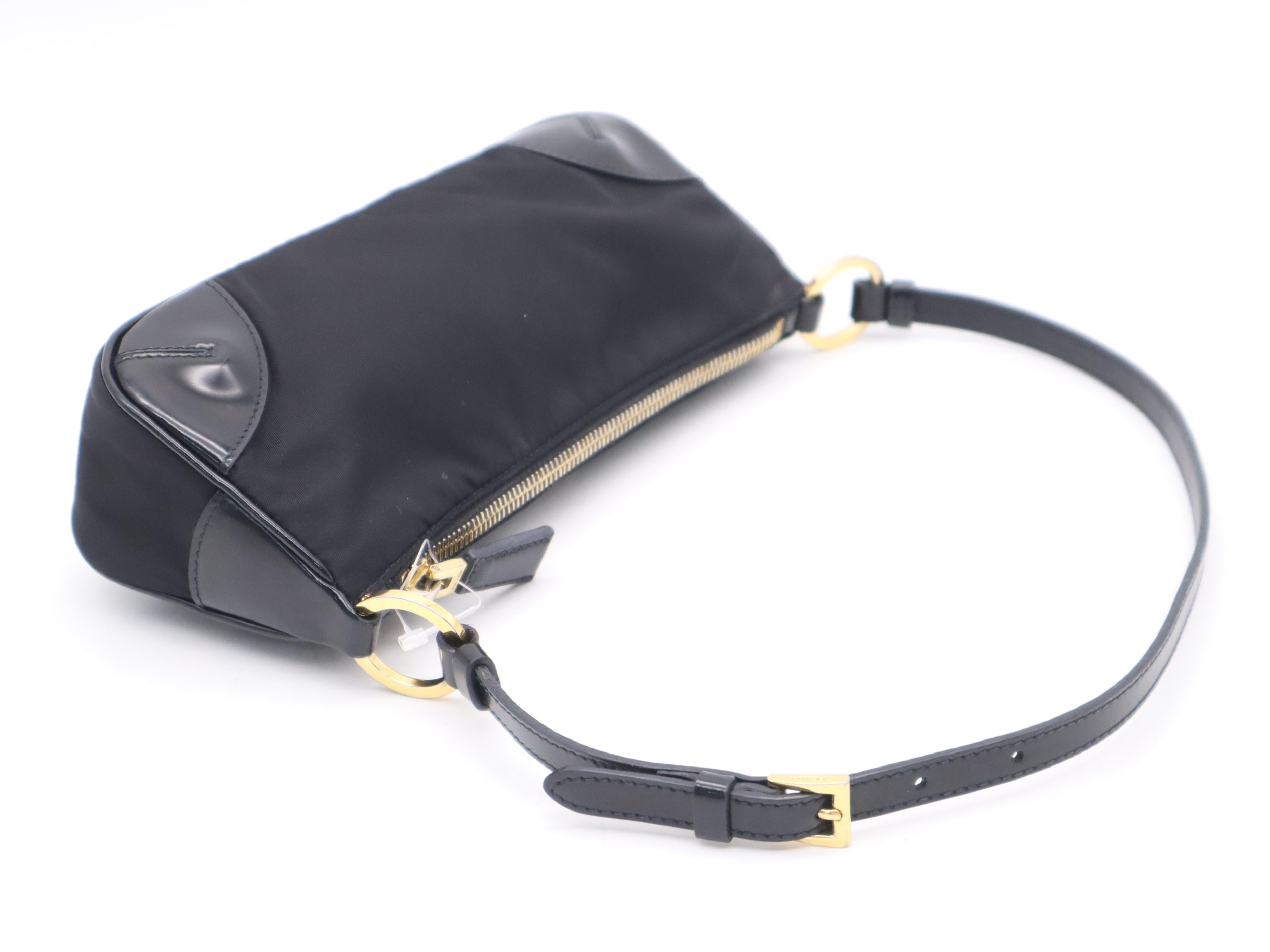 Nylon Triangle Logo Shoulder Bag, Black, Silver Hardware — view 6