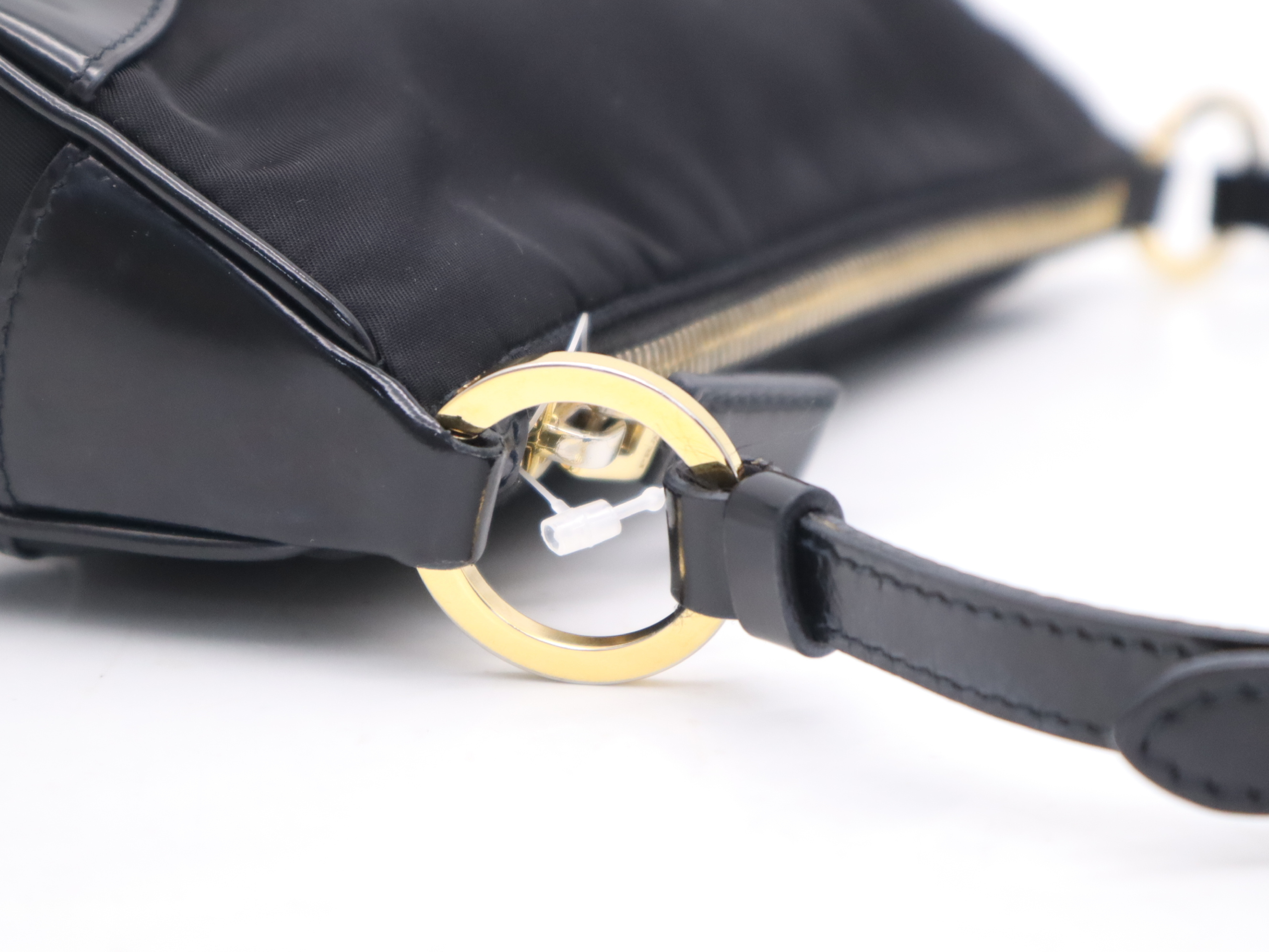Nylon Triangle Logo Shoulder Bag, Black, Silver Hardware — view 7
