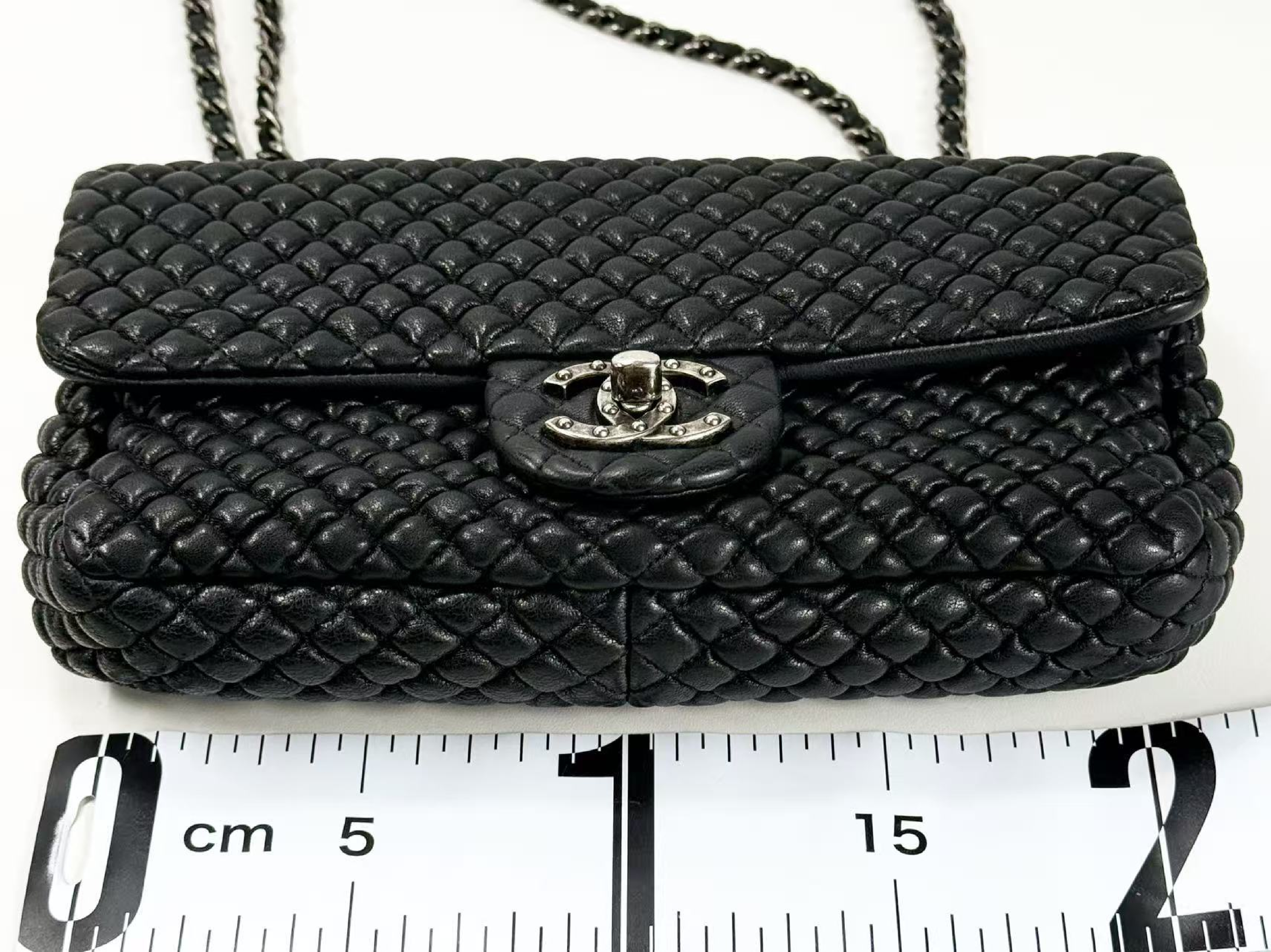 Black Micro Minimato Paris Dallas Double Chain Shoulder Bag, W21/H11/D5cm (approx.), serial number in the 21st range. Vintage silver hardware, includes dust bag and seal. Item number 21432294. Excellent condition (A-AB). — view 3