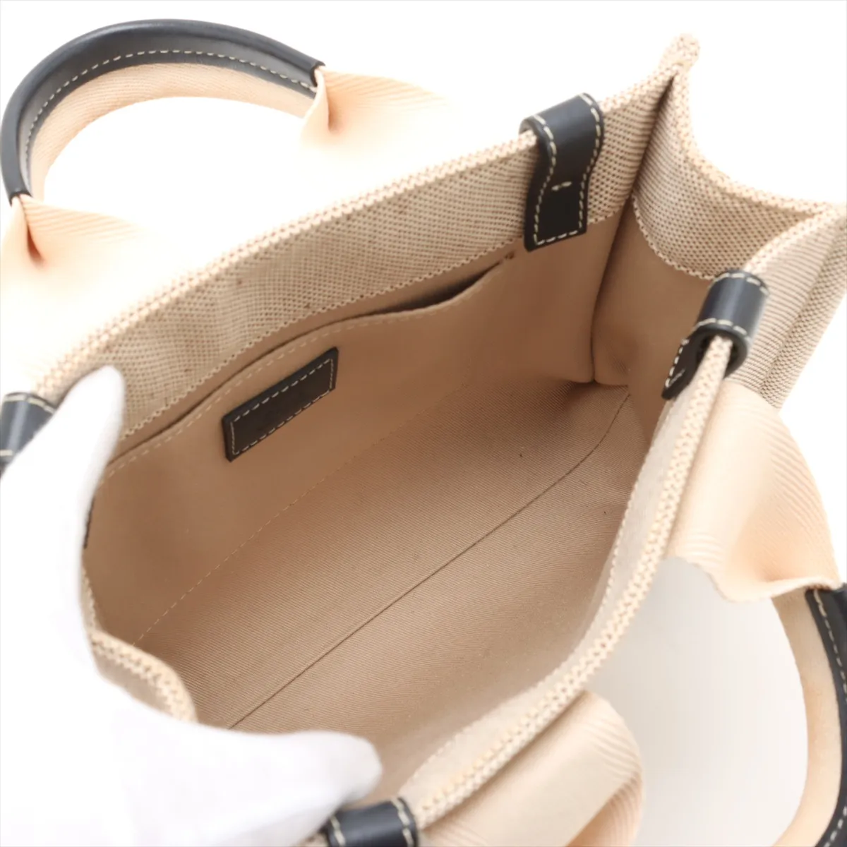Woody Small Canvas x Leather Handbag Beige x Brown — view 7