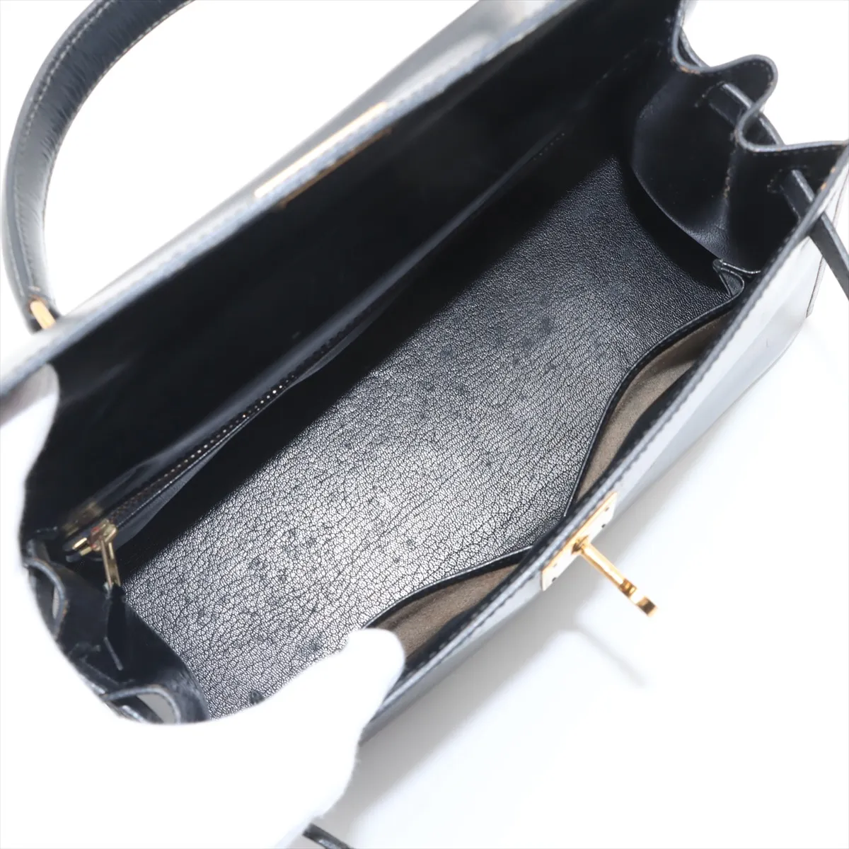 [Individually wrapped] Hermes Kelly 28 Serie Box Calf Black Gold Hardware Q:1987 — view 7