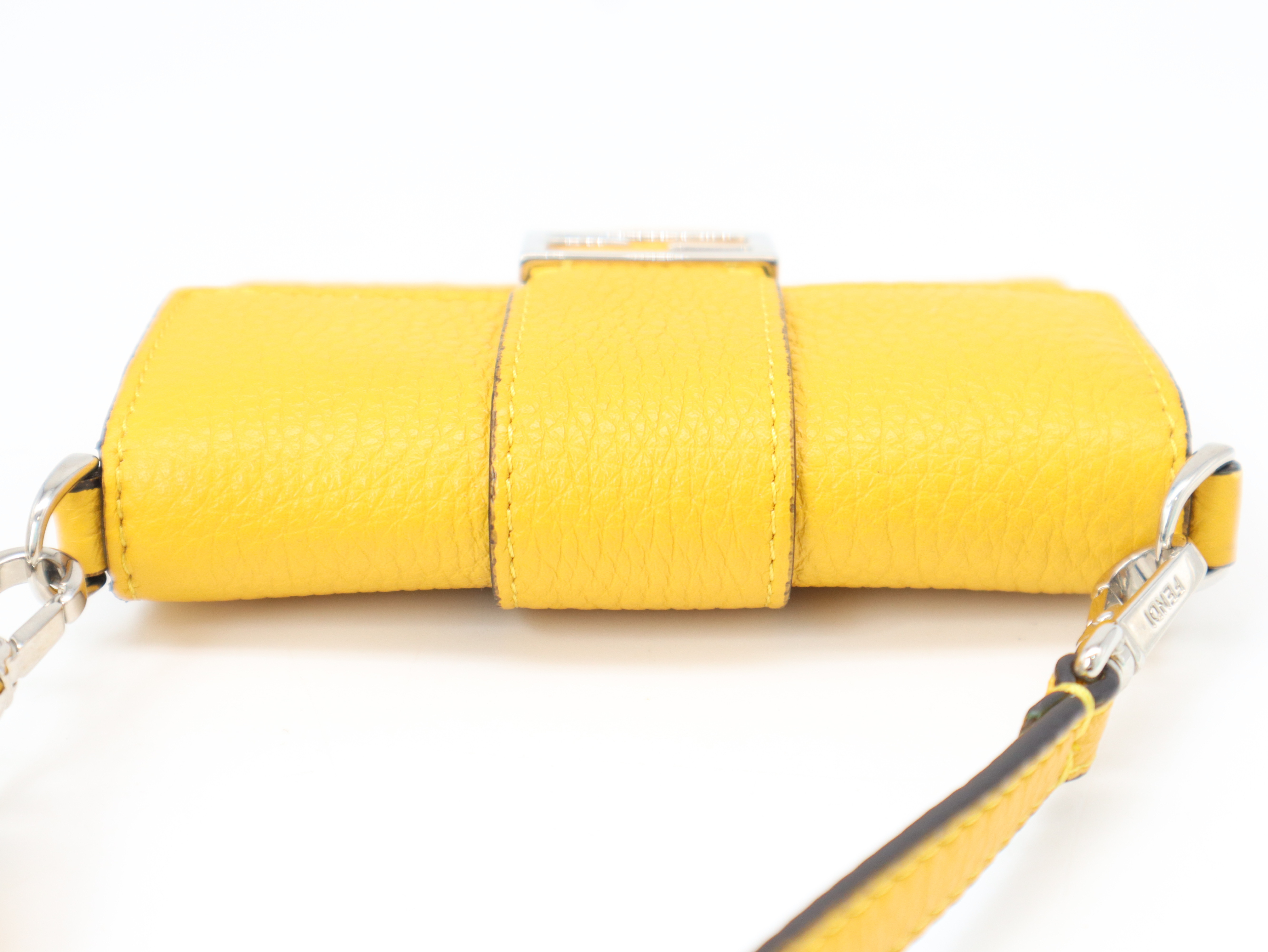 Leather Micro Flat Baguette Shoulder Pouch, Yellow, with Shoulder Strap, Dust Bag, and Box. — view 3
