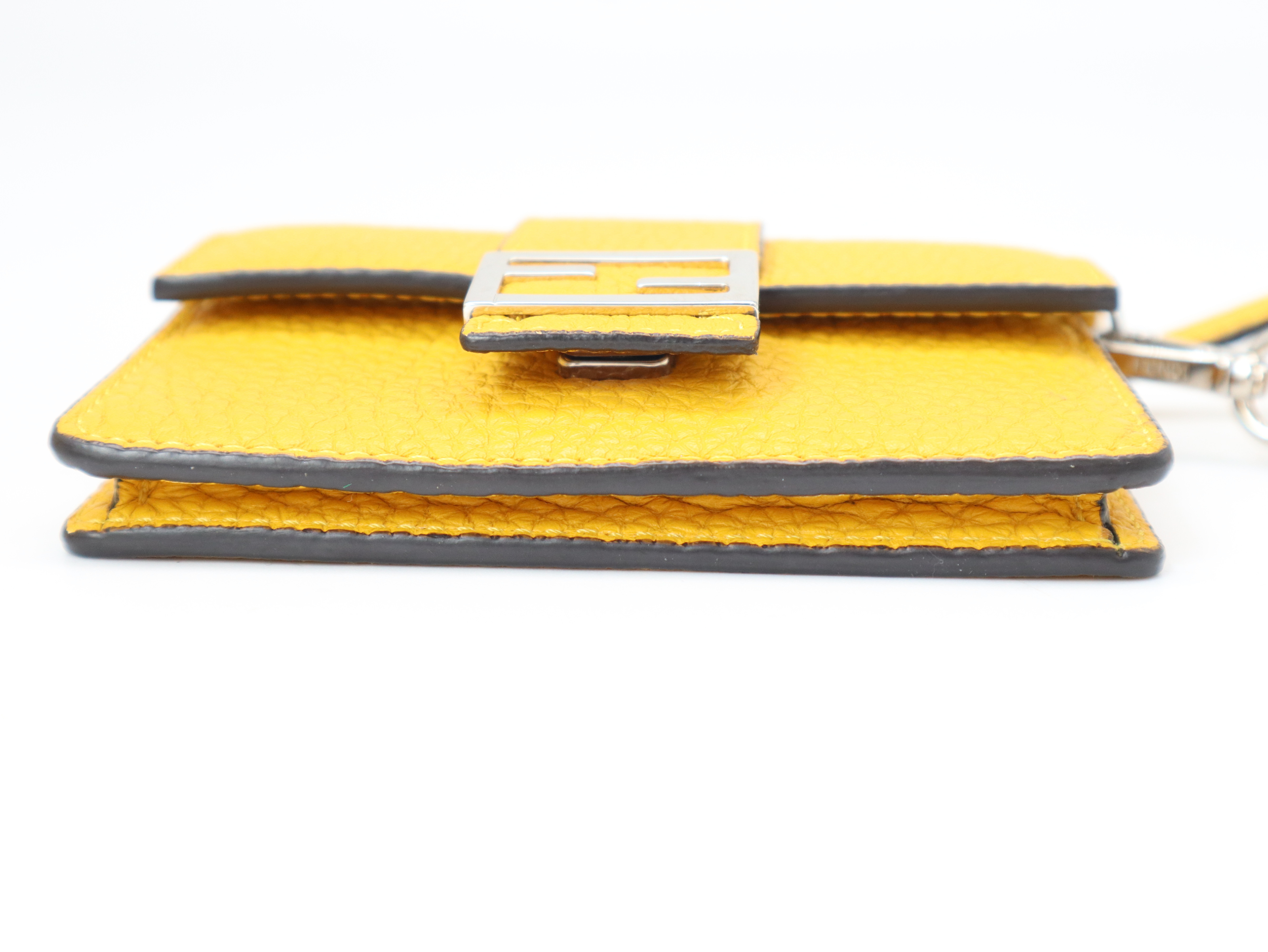 Leather Micro Flat Baguette Shoulder Pouch, Yellow, with Shoulder Strap, Dust Bag, and Box. — view 4