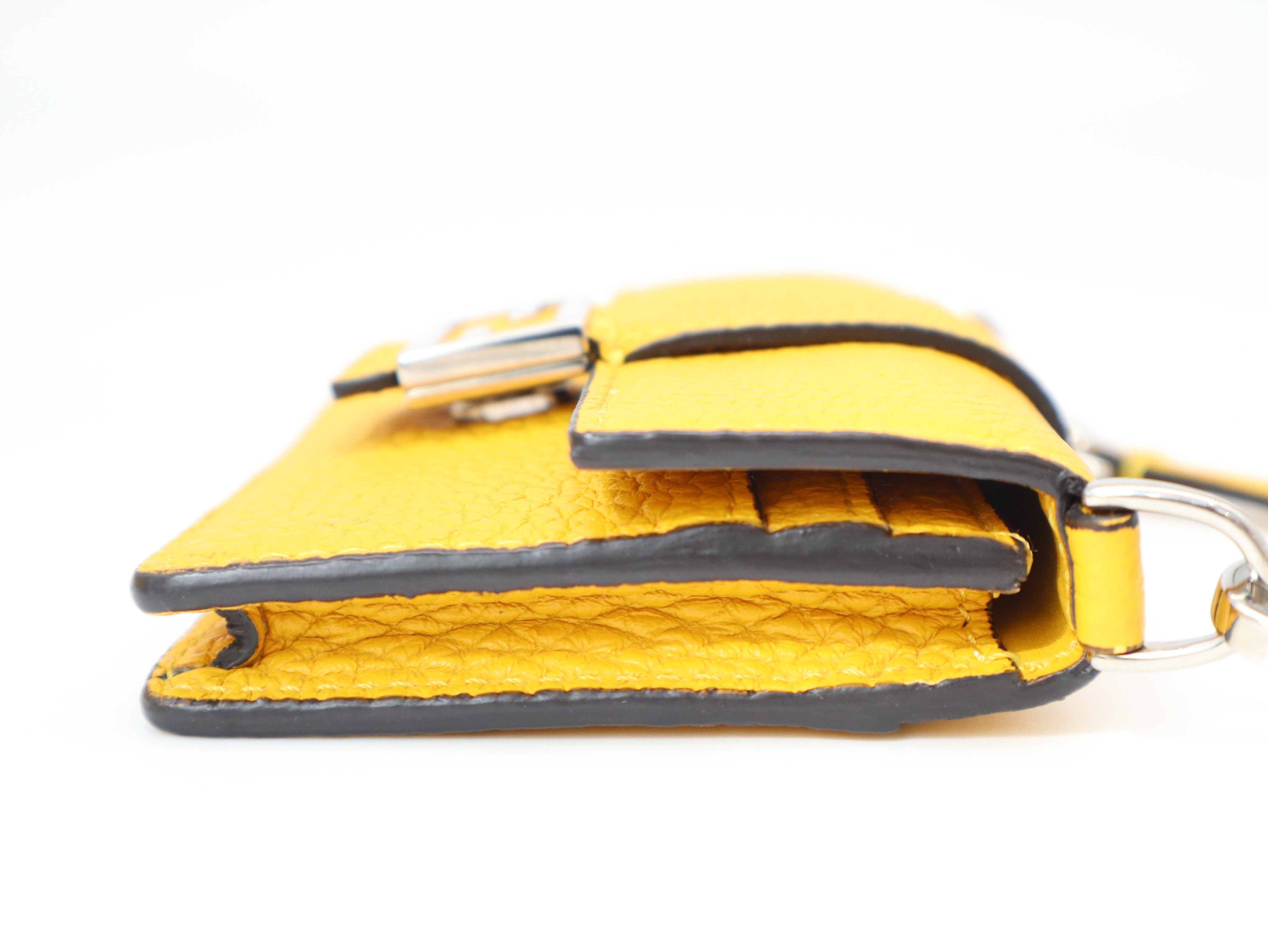 Leather Micro Flat Baguette Shoulder Pouch, Yellow, with Shoulder Strap, Dust Bag, and Box. — view 6
