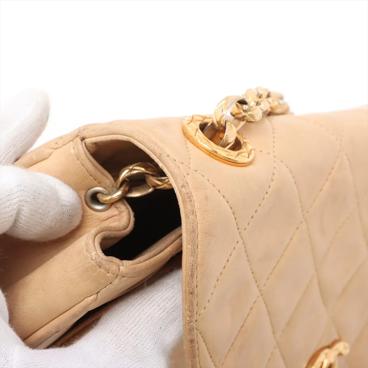 Matelasse Lambskin Single Flap Single Chain Bag Beige Gold Hardware — view 12