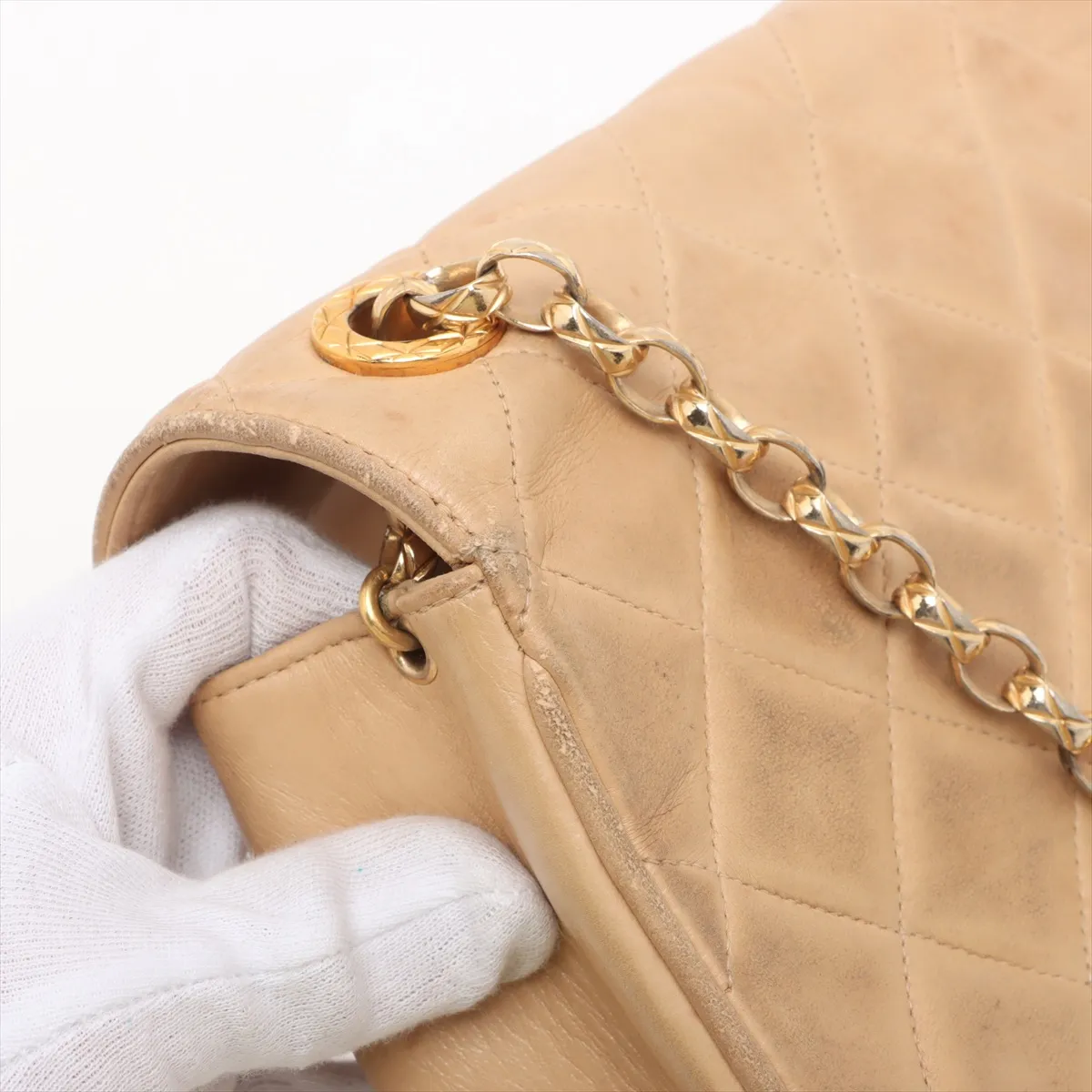 Matelasse Lambskin Single Flap Single Chain Bag Beige Gold Hardware — view 15