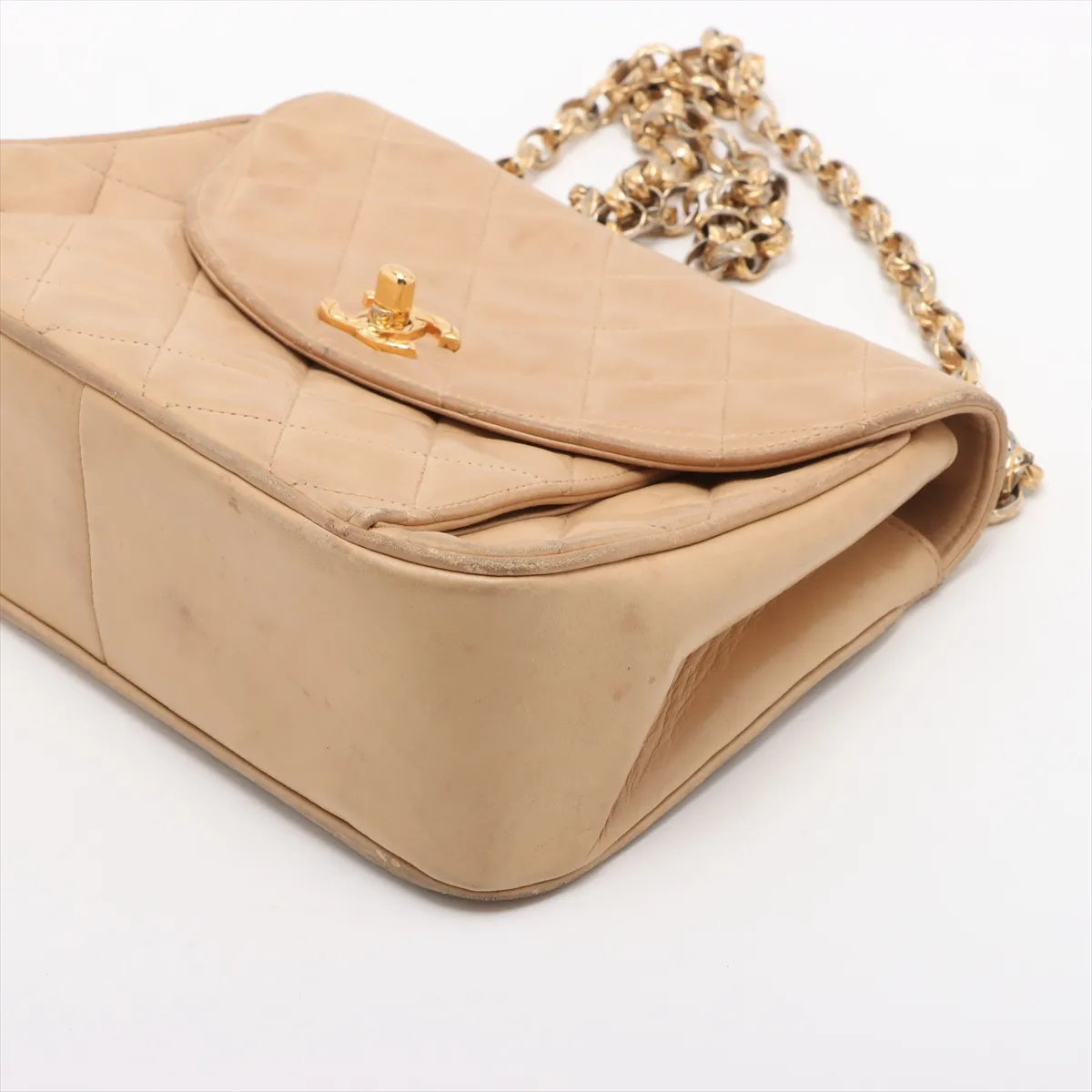 Matelasse Lambskin Single Flap Single Chain Bag Beige Gold Hardware — view 3