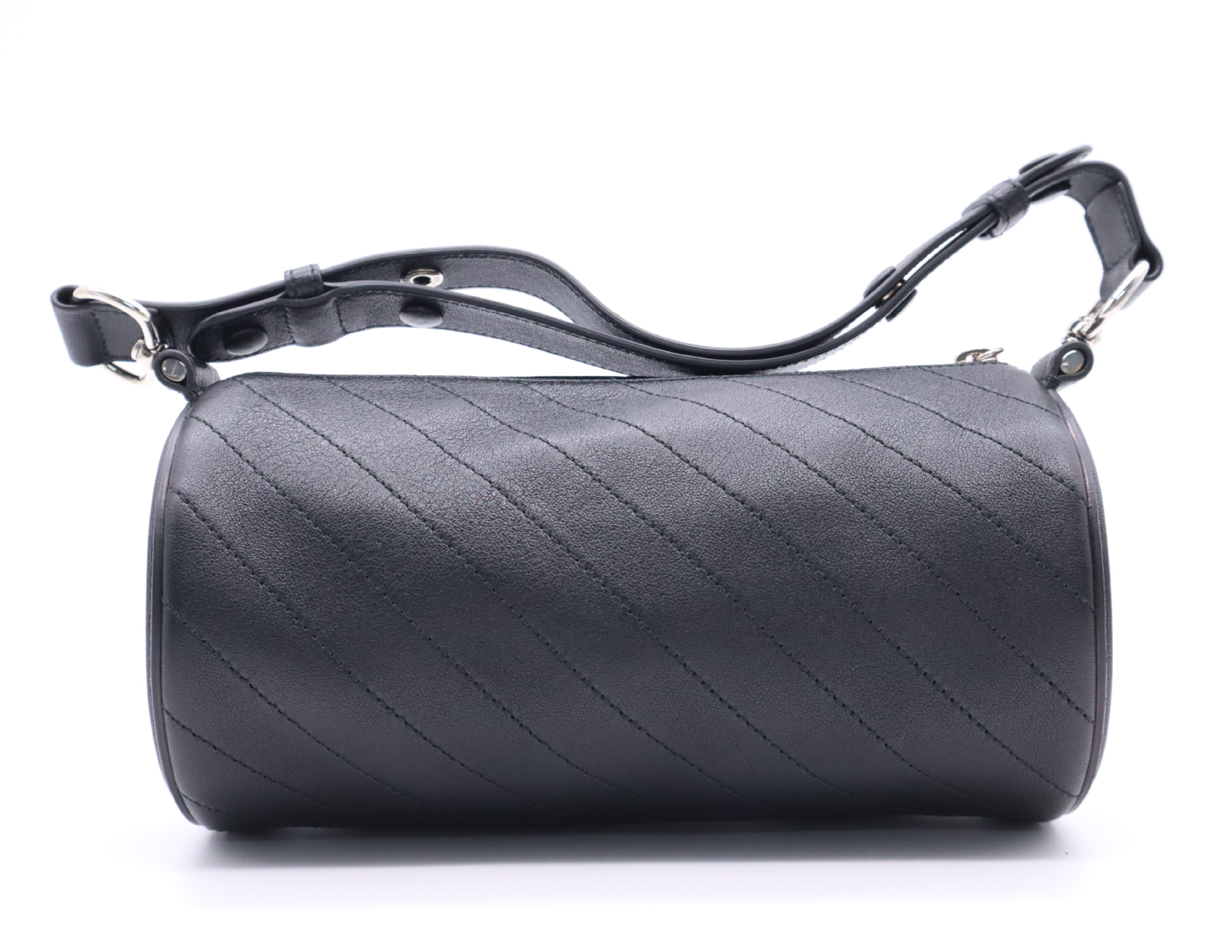 760169 Leather Mini Barrel Shoulder Bag, Black, with dust bag and box. — view 2