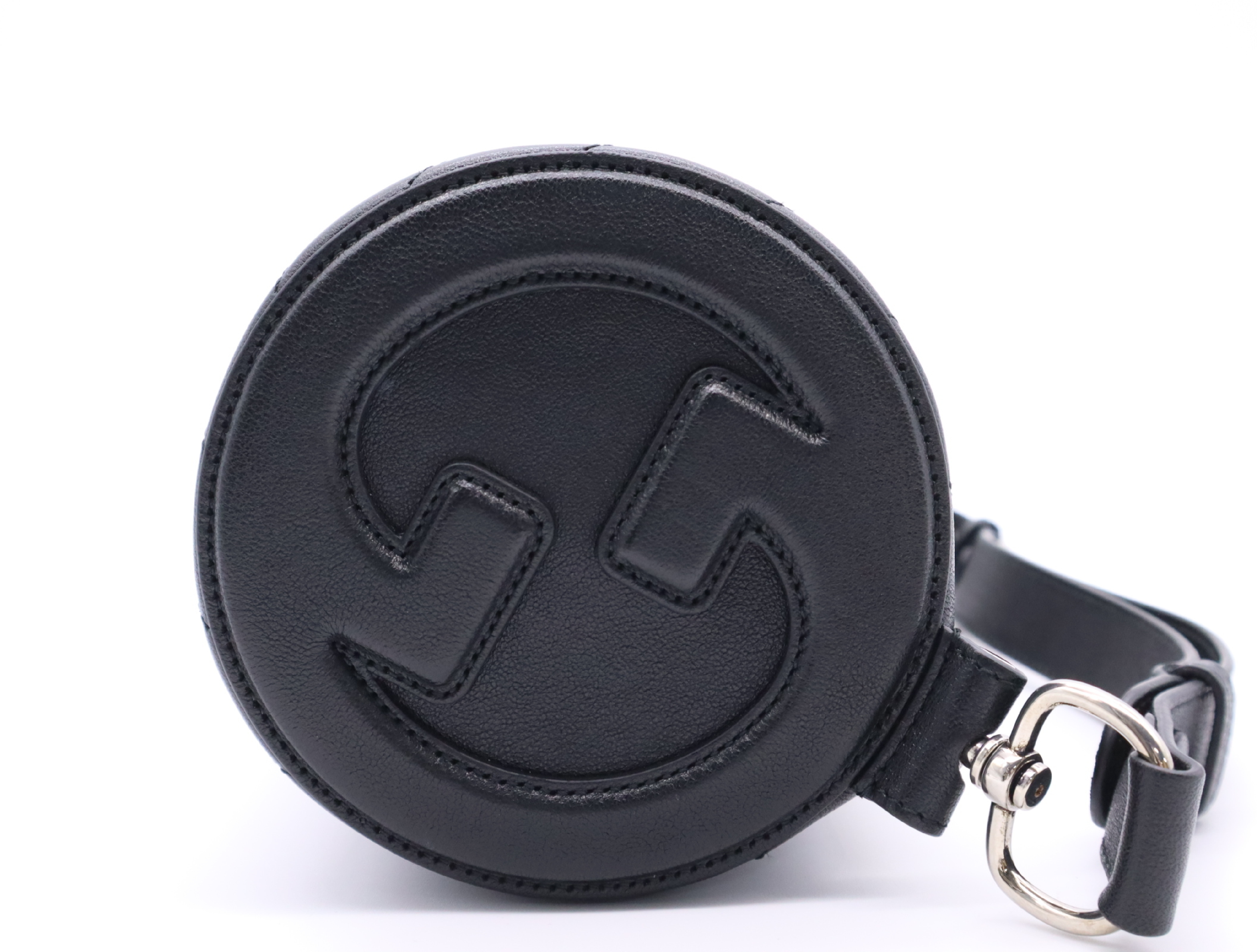 760169 Leather Mini Barrel Shoulder Bag, Black, with dust bag and box. — view 5