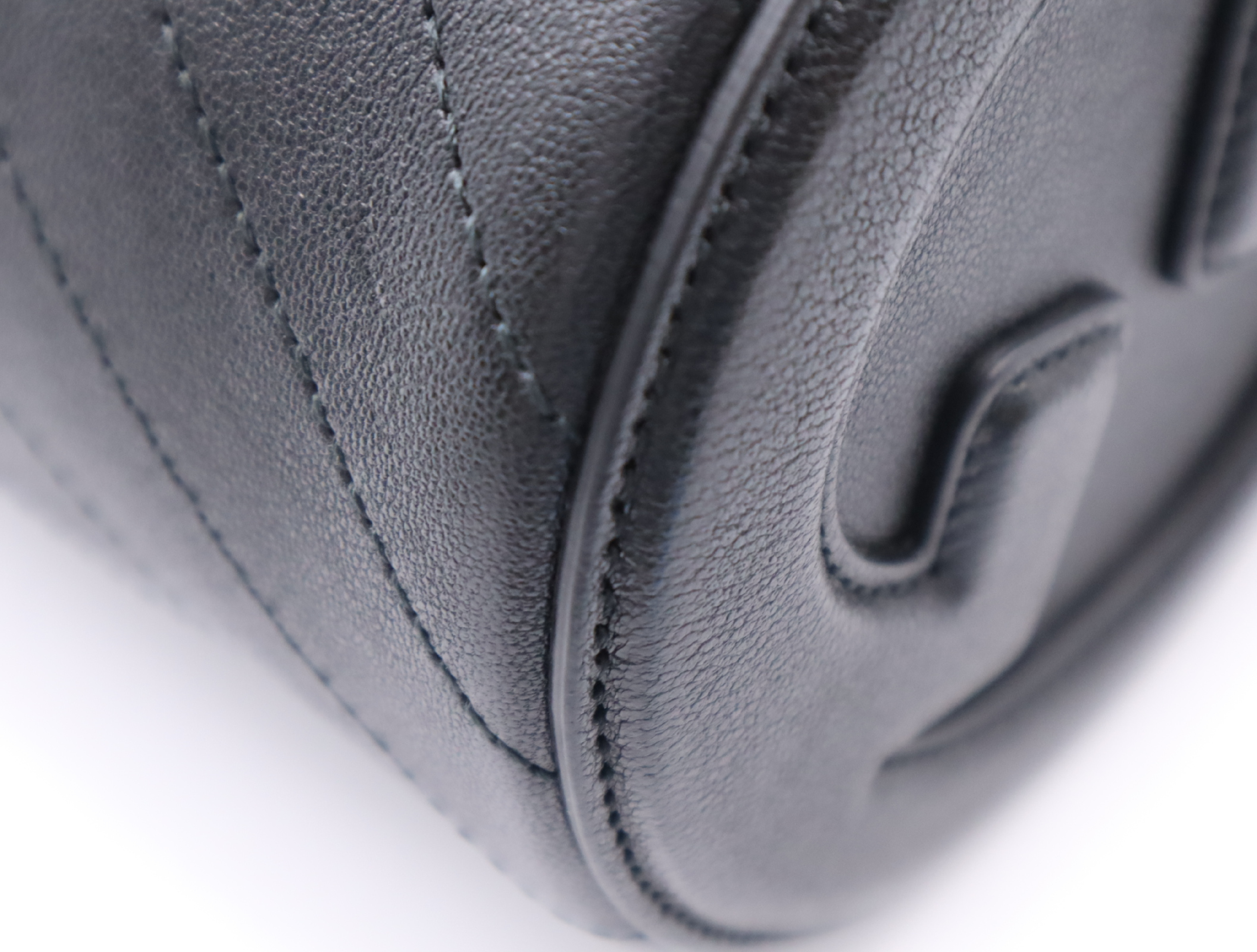760169 Leather Mini Barrel Shoulder Bag, Black, with dust bag and box. — view 7