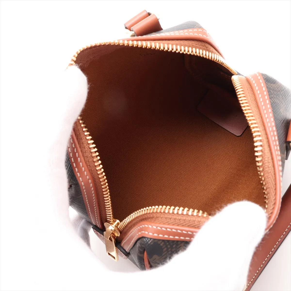 Cuile Triomphe PVC x Leather 2-Way Handbag, Brown — view 8