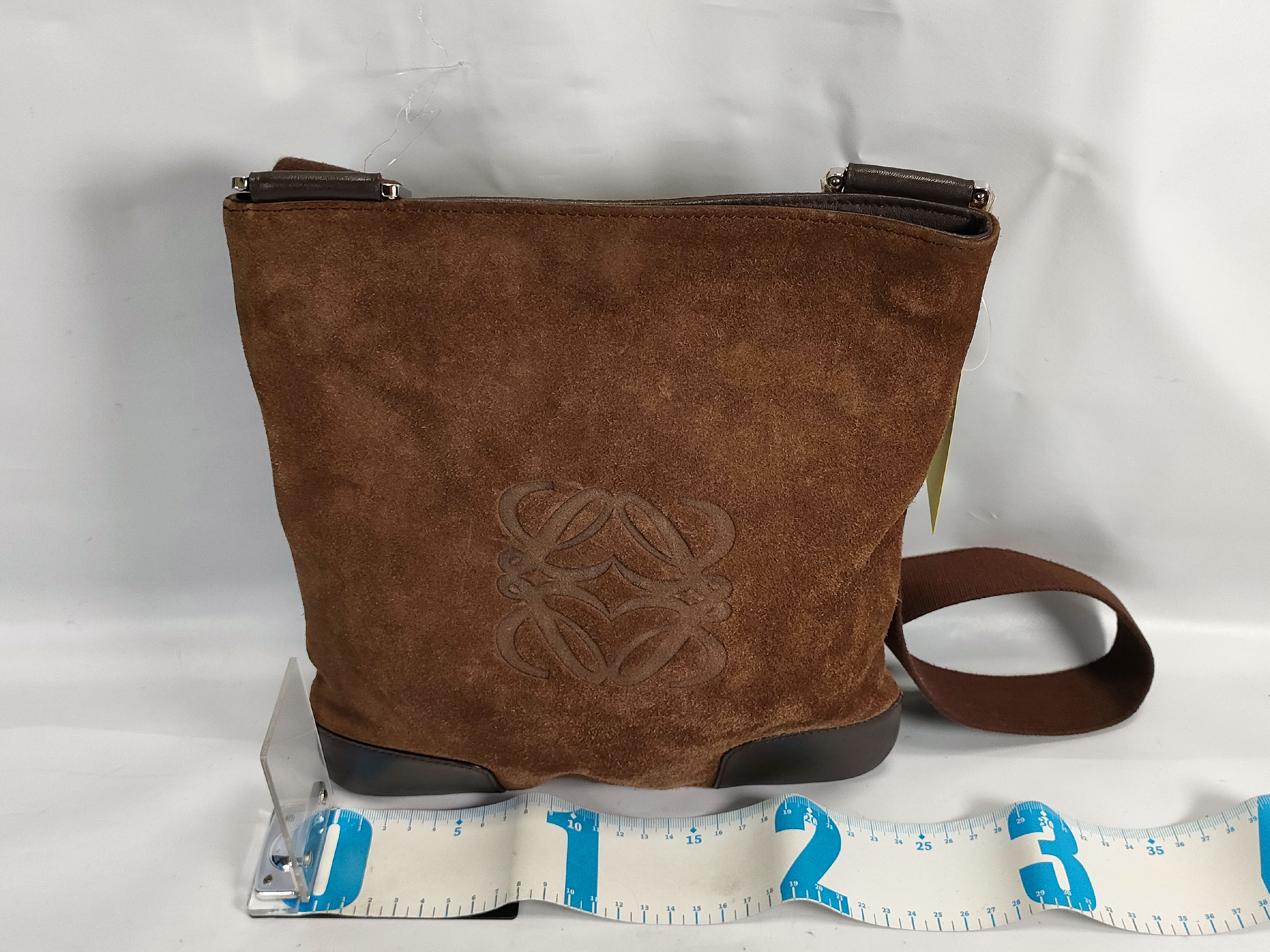 Anagram Suede Shoulder Bag, Brown — view 2