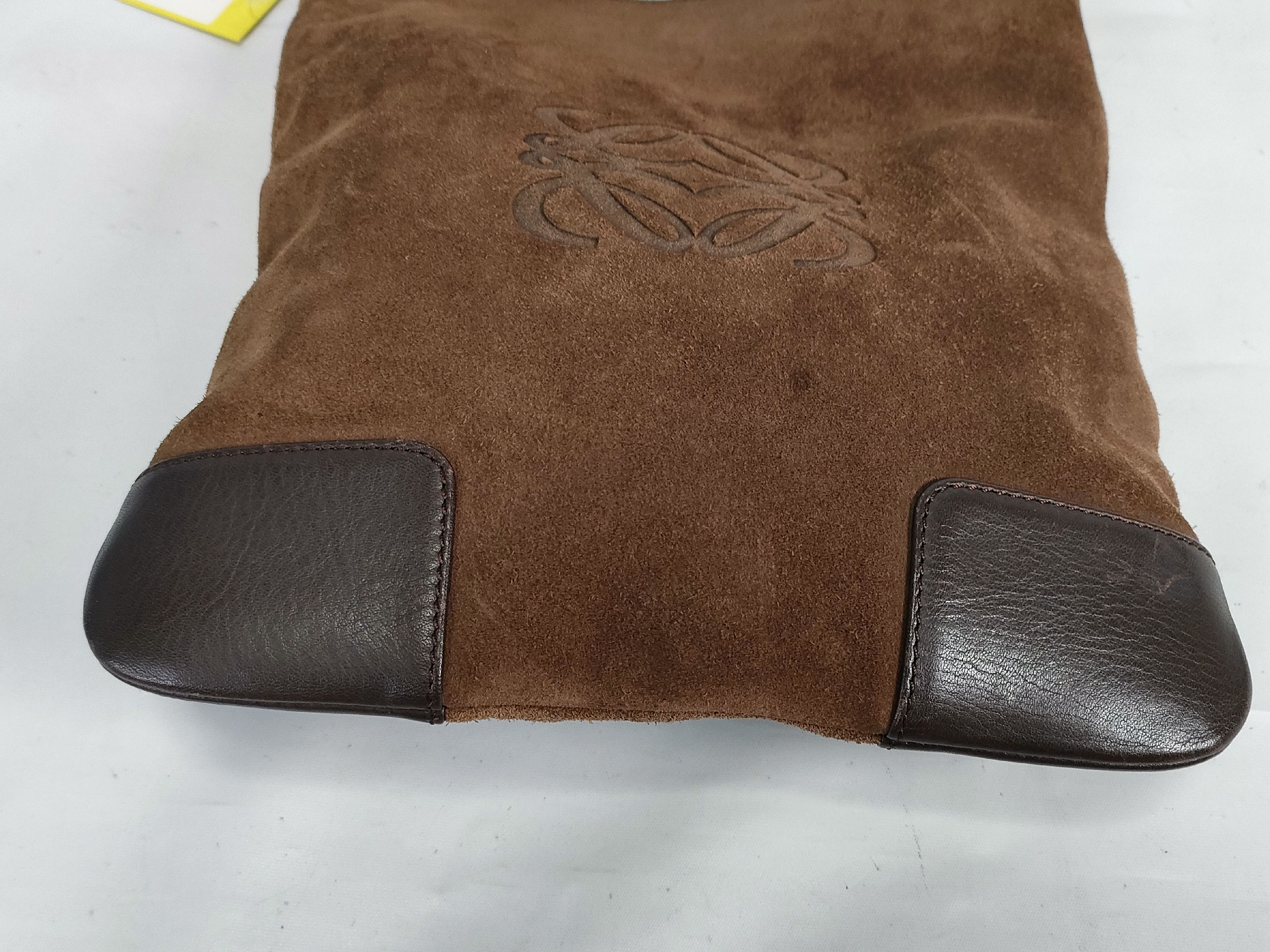 Anagram Suede Shoulder Bag, Brown — view 7