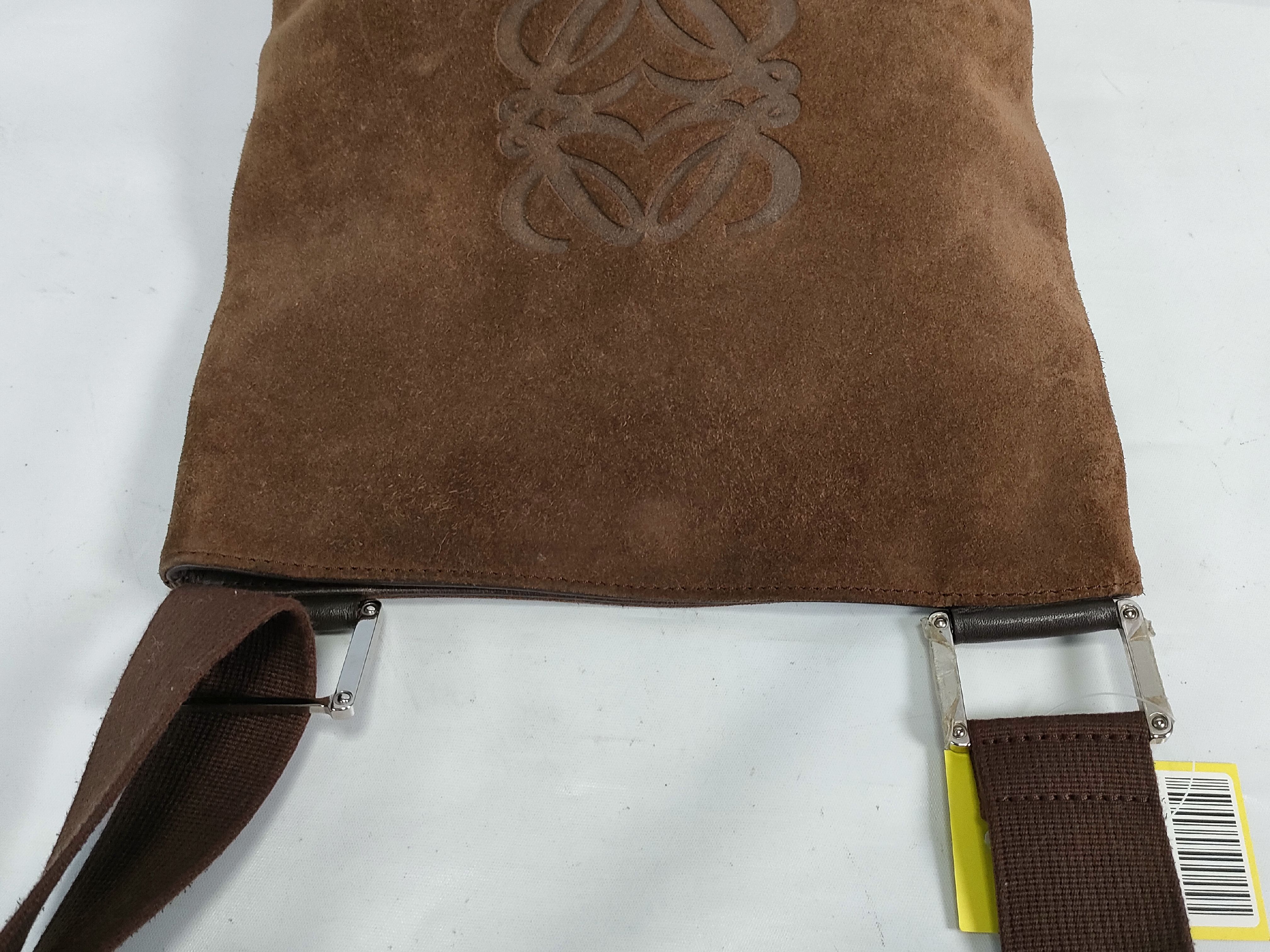 Anagram Suede Shoulder Bag, Brown — view 8