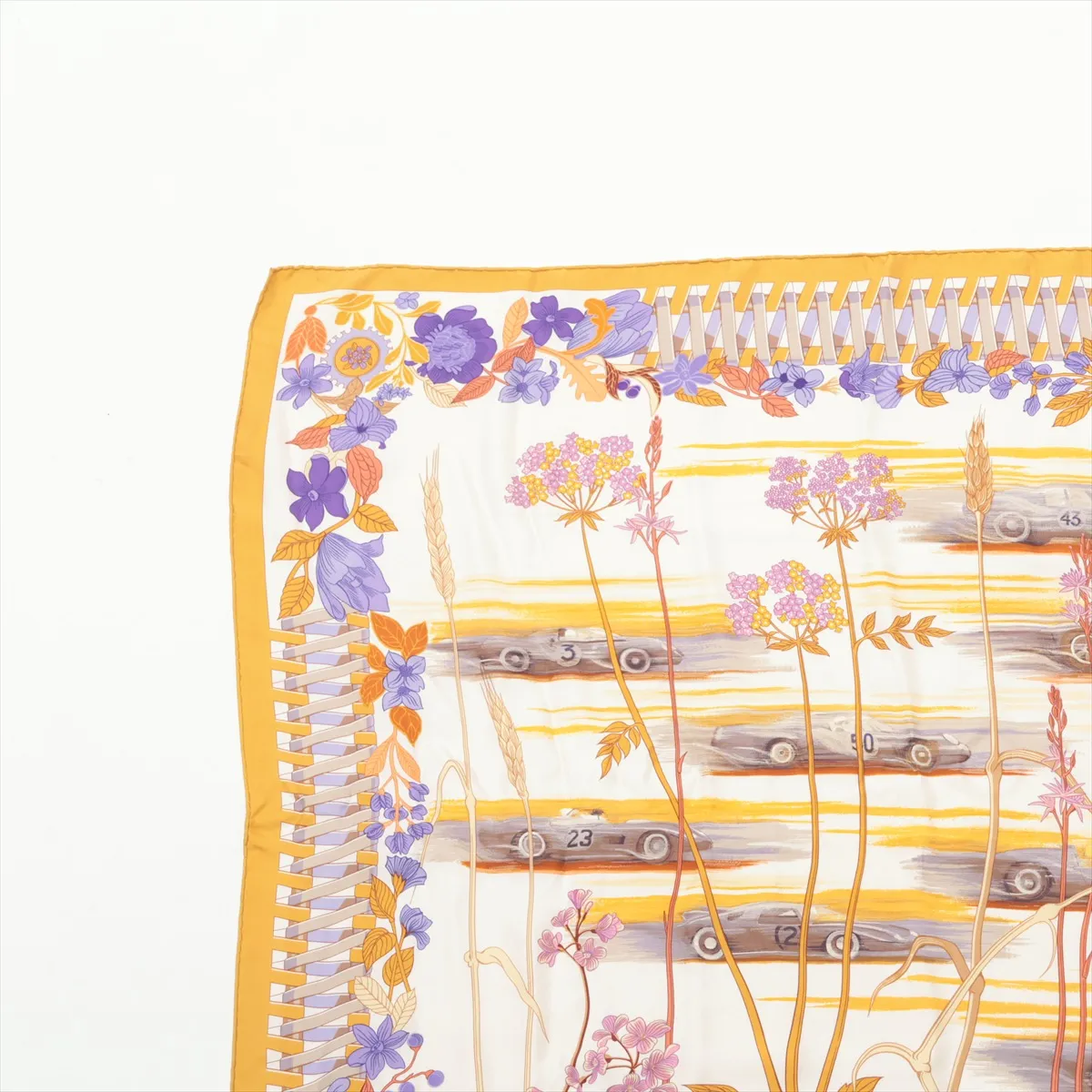 Carre 90 LES BOLIDES RACE CARS Scarf Silk Mustard Thread — view 2