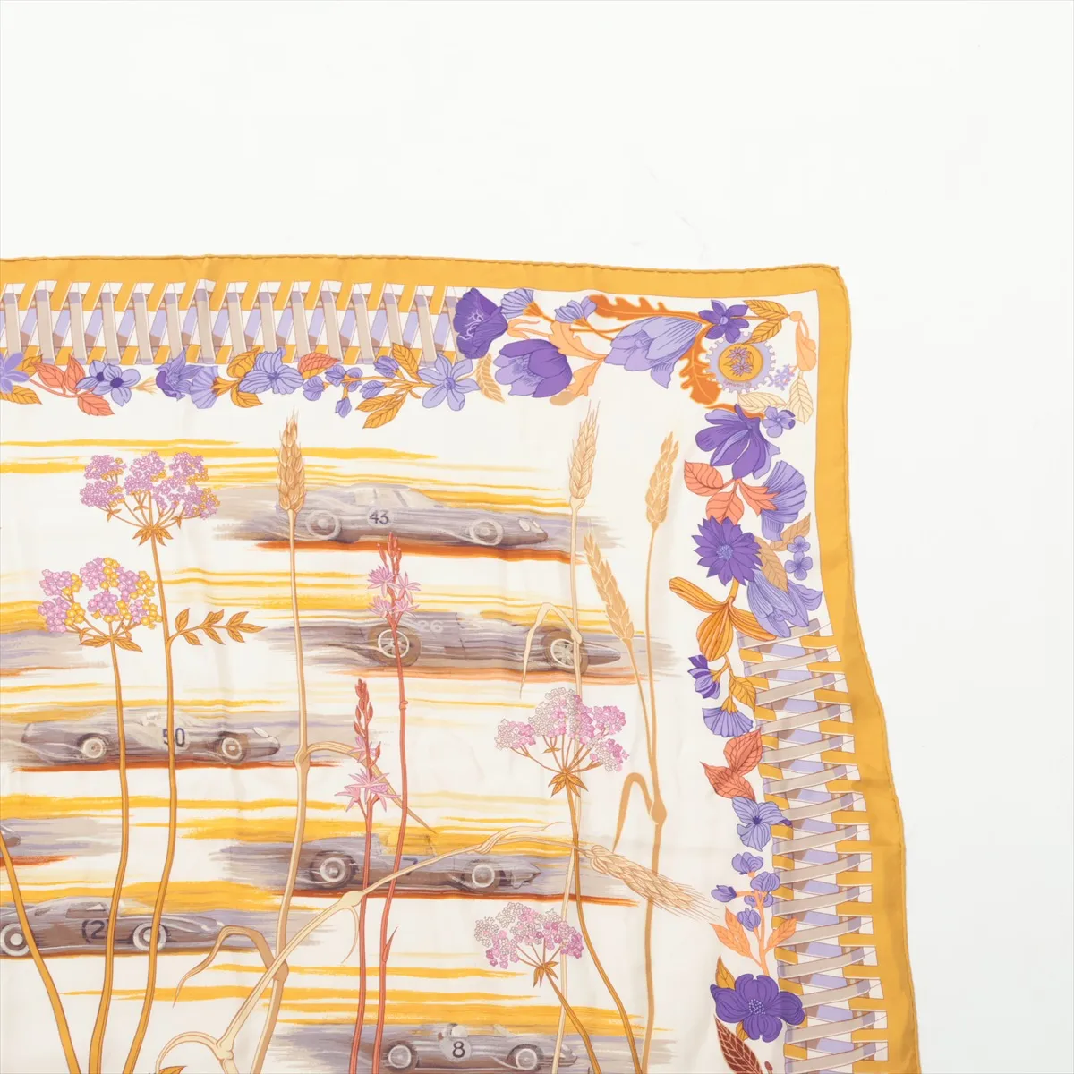 Carre 90 LES BOLIDES RACE CARS Scarf Silk Mustard Thread — view 3