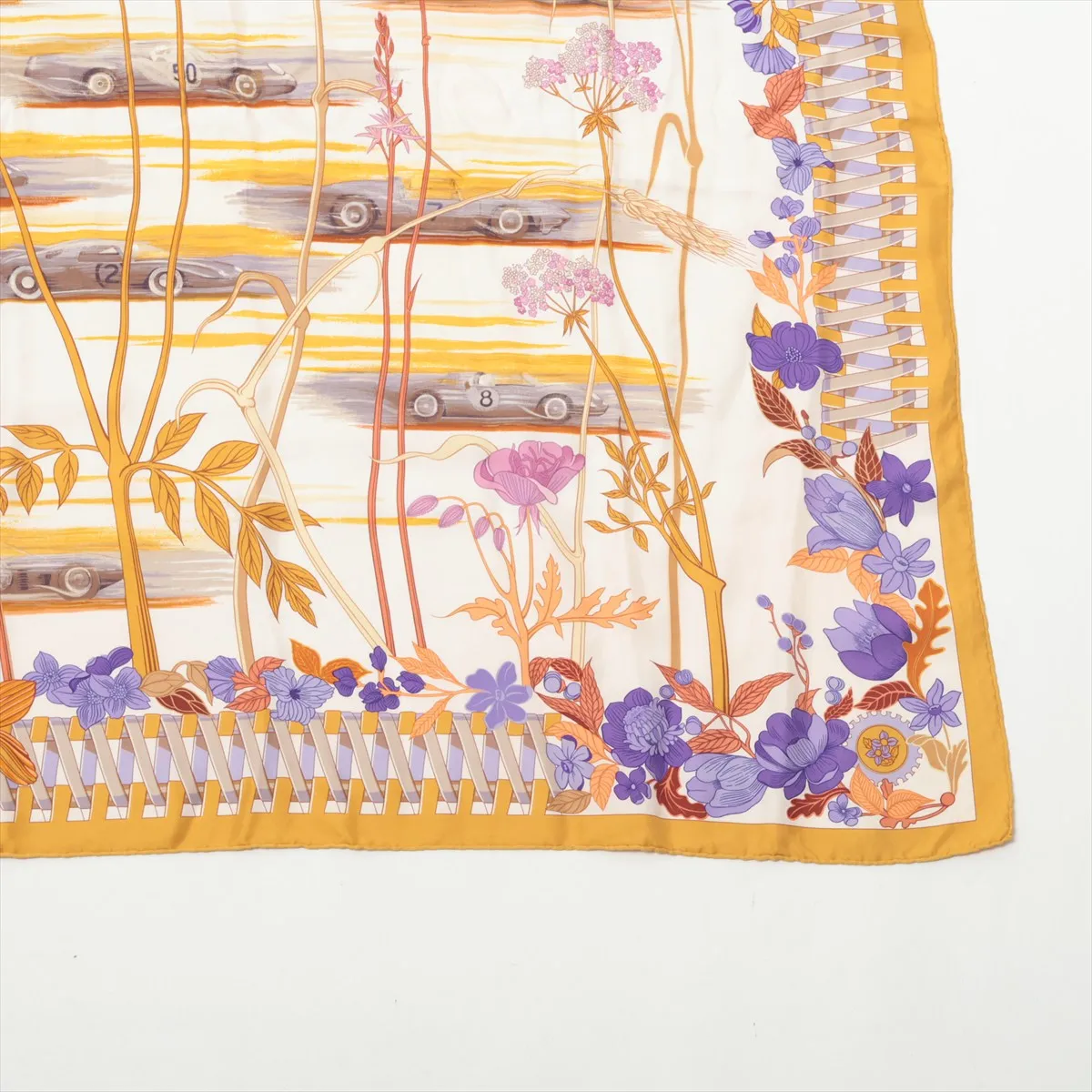 Carre 90 LES BOLIDES RACE CARS Scarf Silk Mustard Thread — view 4