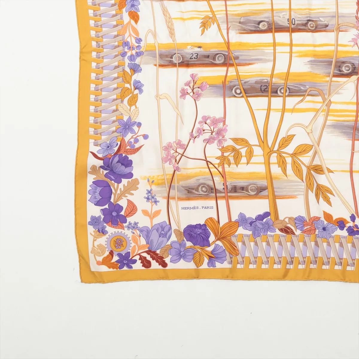 Carre 90 LES BOLIDES RACE CARS Scarf Silk Mustard Thread — view 5