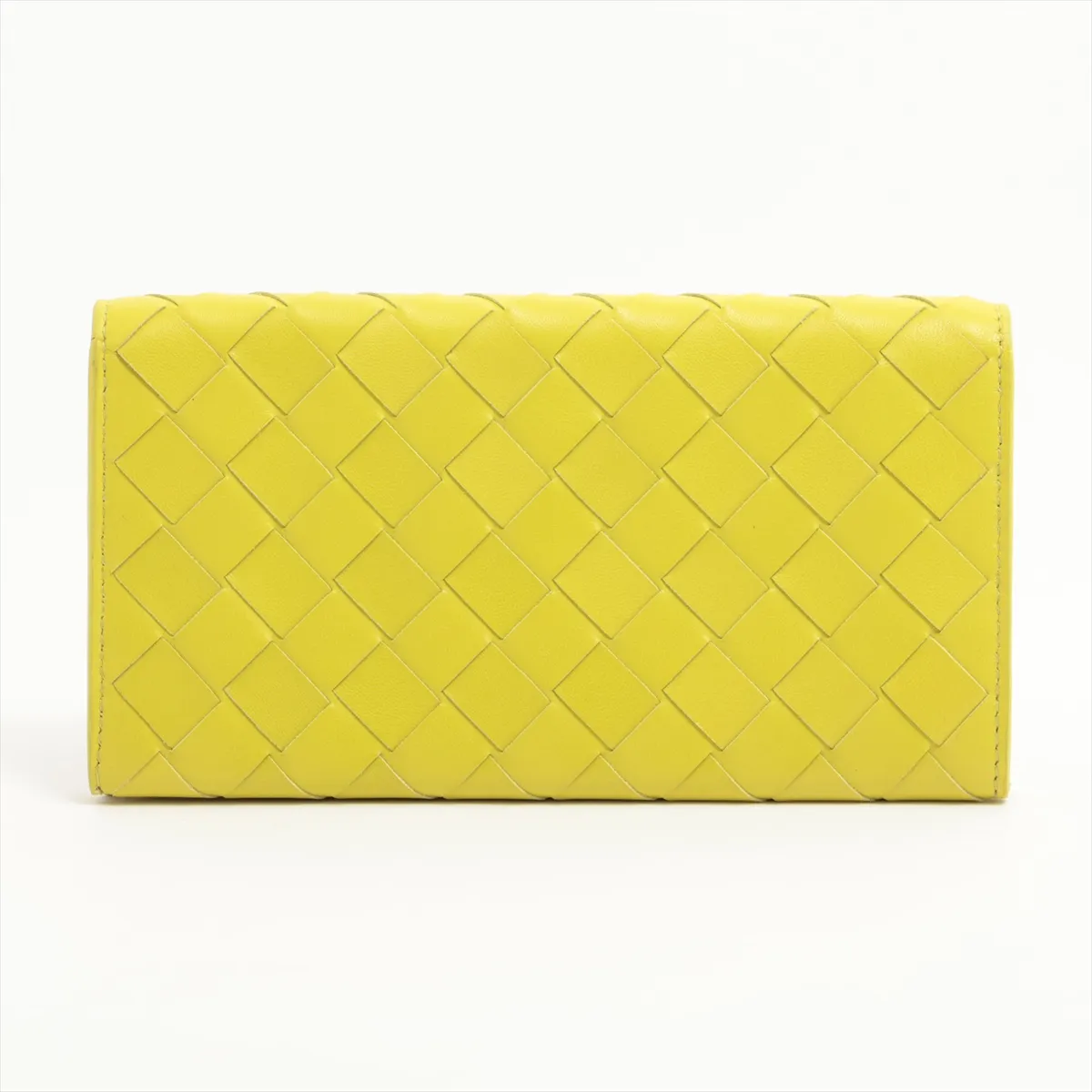 Intrecciato Leather Long Wallet, Yellow — view 2