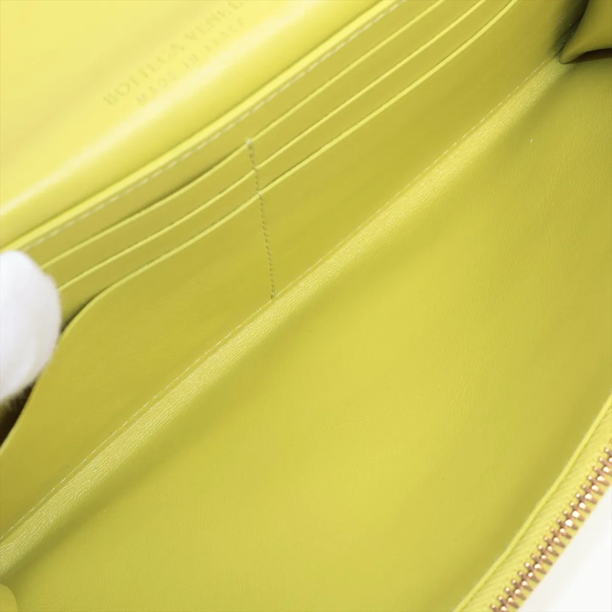 Intrecciato Leather Long Wallet, Yellow — view 4