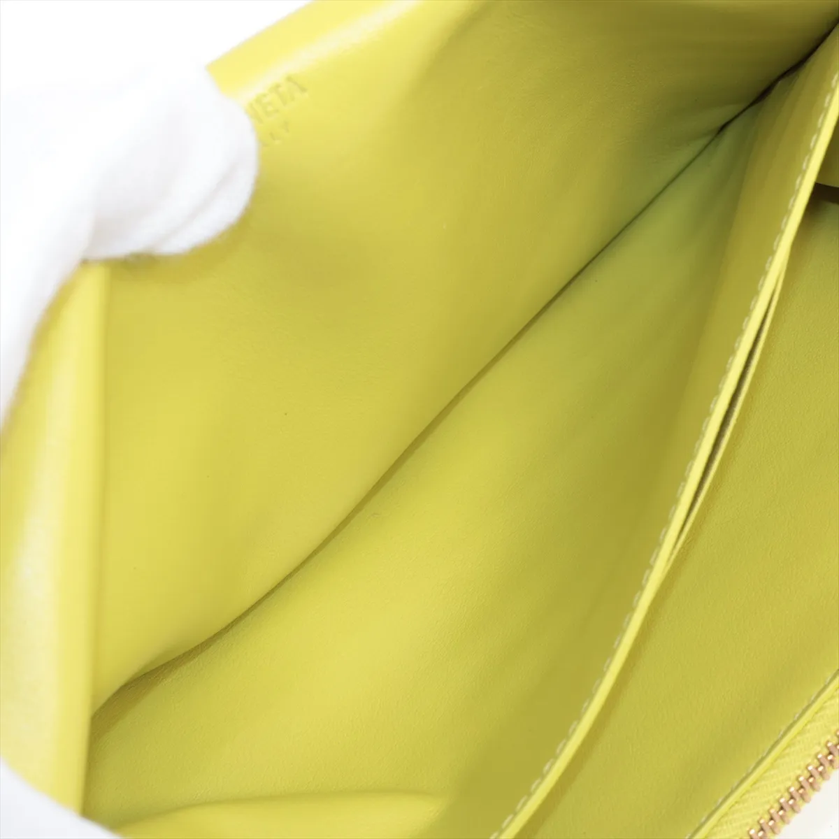 Intrecciato Leather Long Wallet, Yellow — view 5