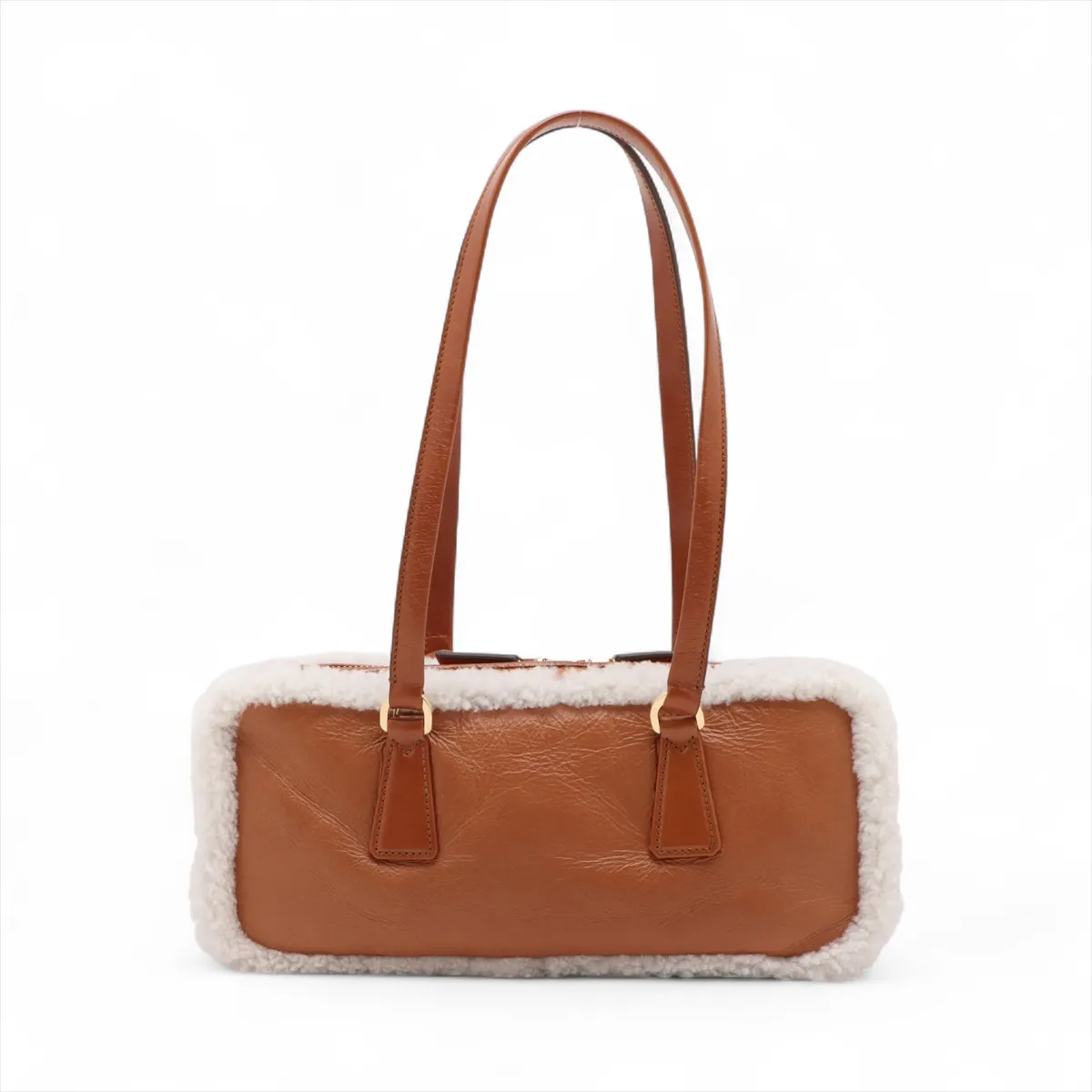 leather x shearling shoulder bag brown 1BB124 — view 2
