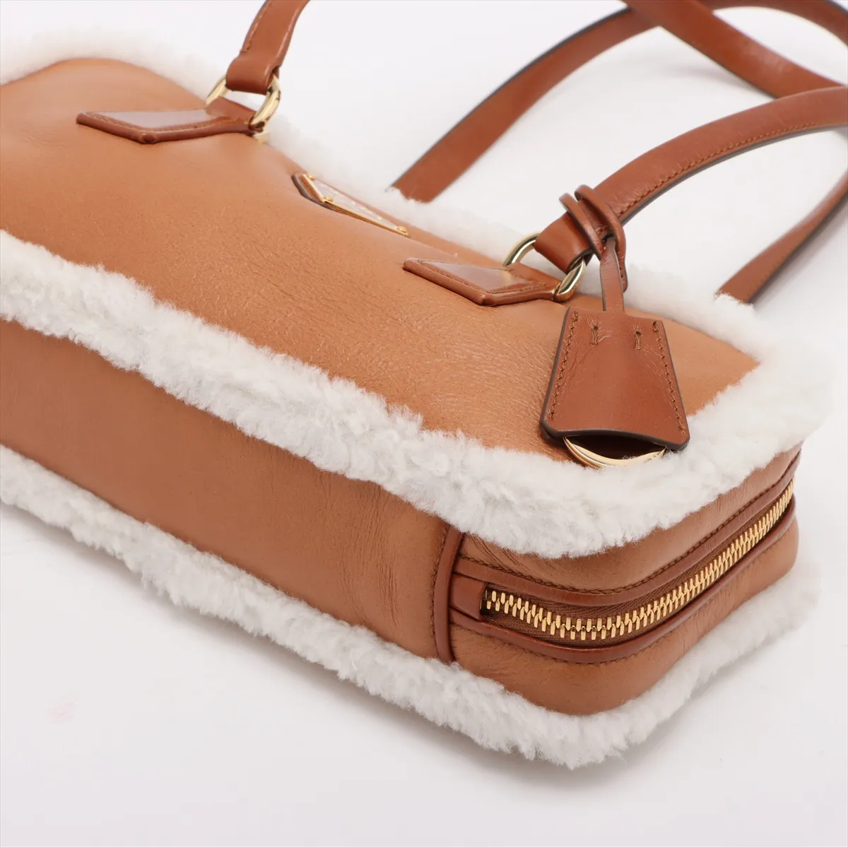 leather x shearling shoulder bag brown 1BB124 — view 3