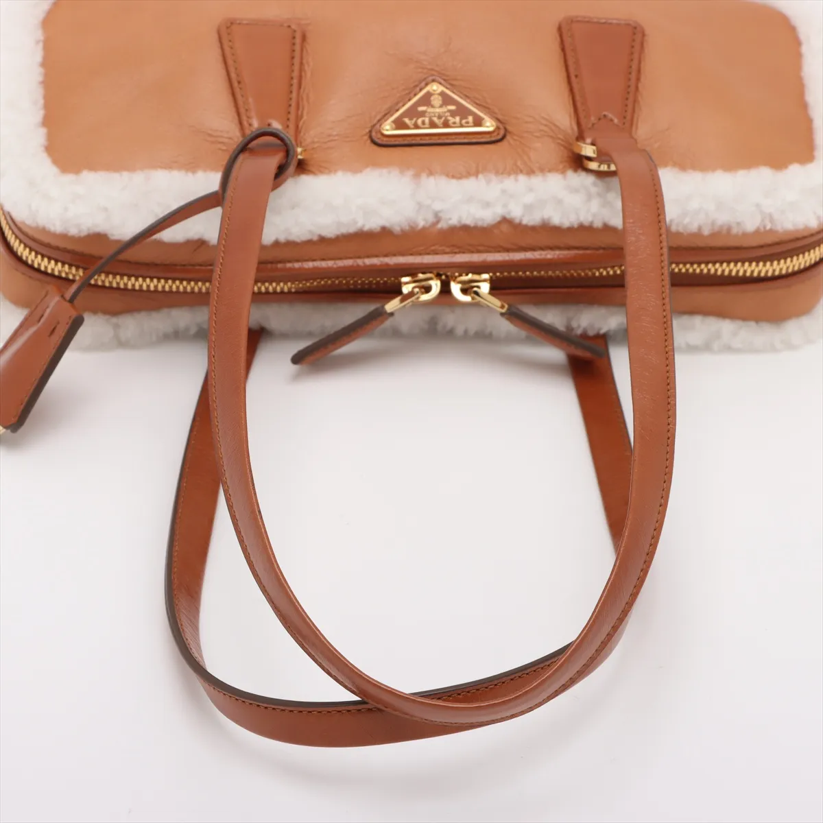 leather x shearling shoulder bag brown 1BB124 — view 5