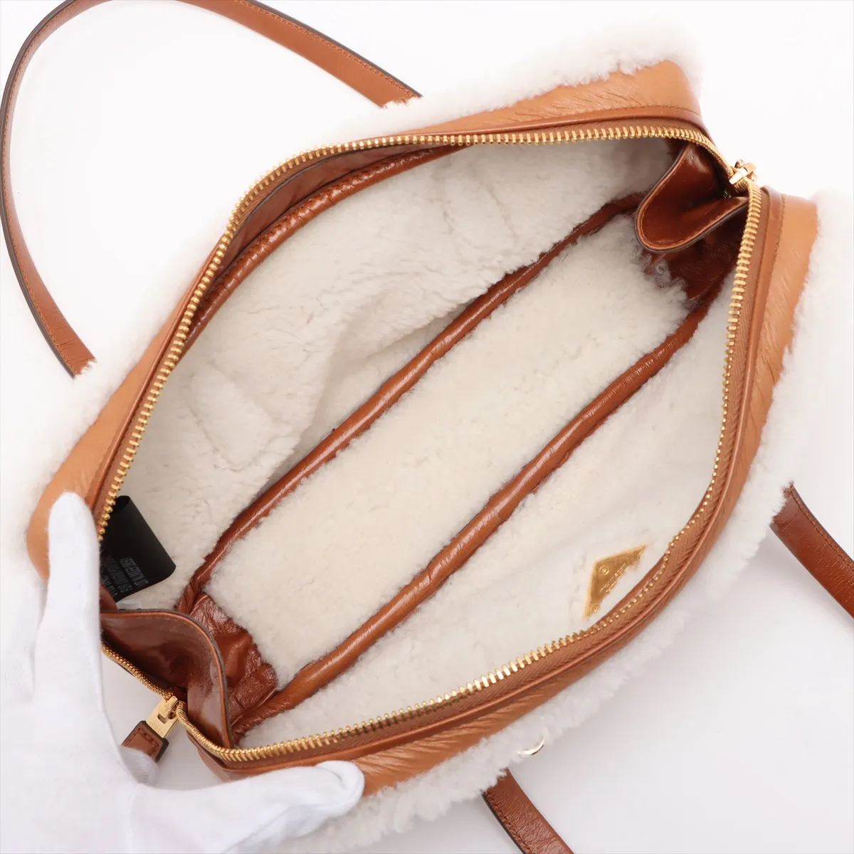 leather x shearling shoulder bag brown 1BB124 — view 8