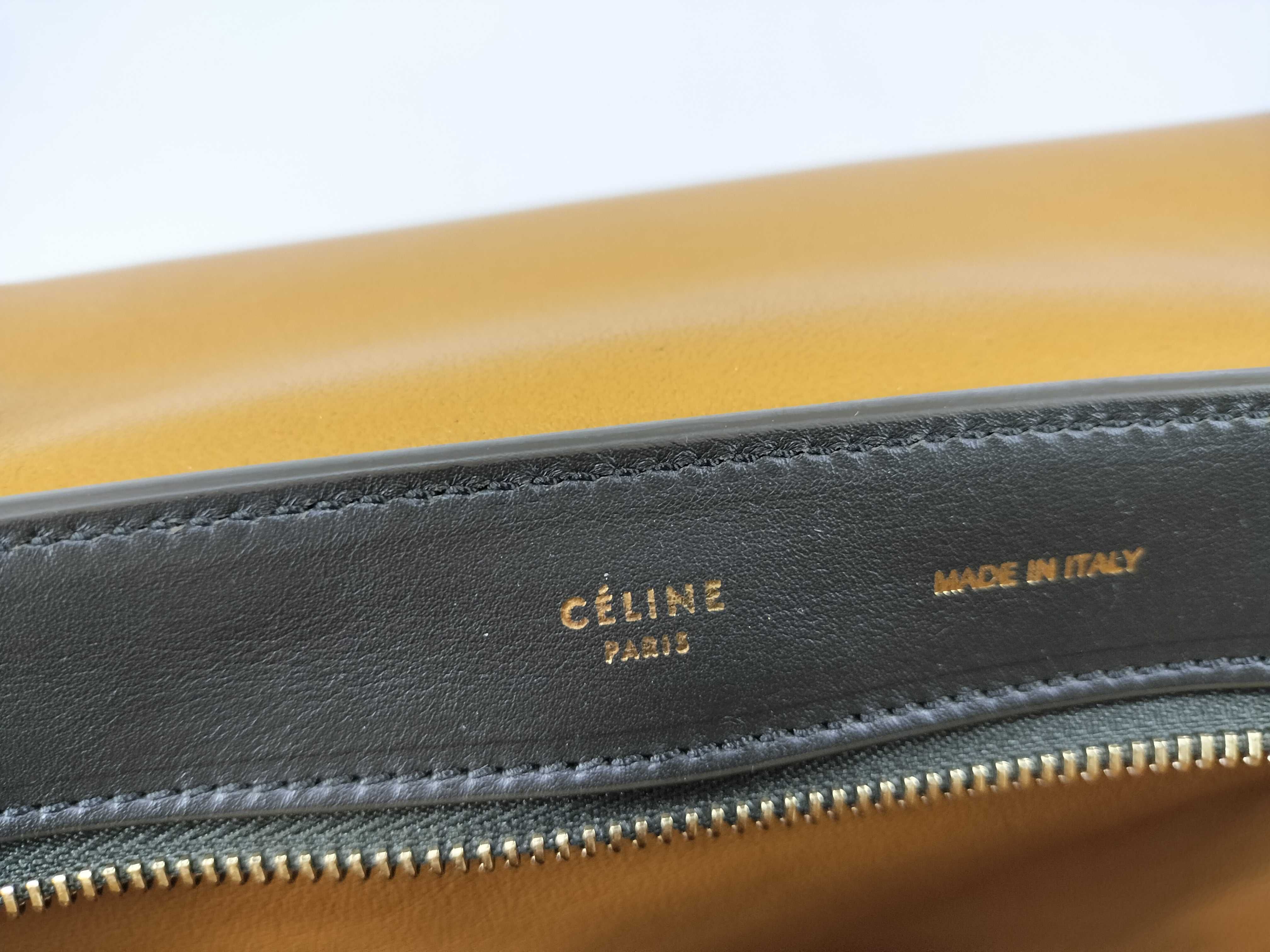 Small Trapeze 2-Way Bag, Leather Suede, Navy x Yellow Handbag — view 13