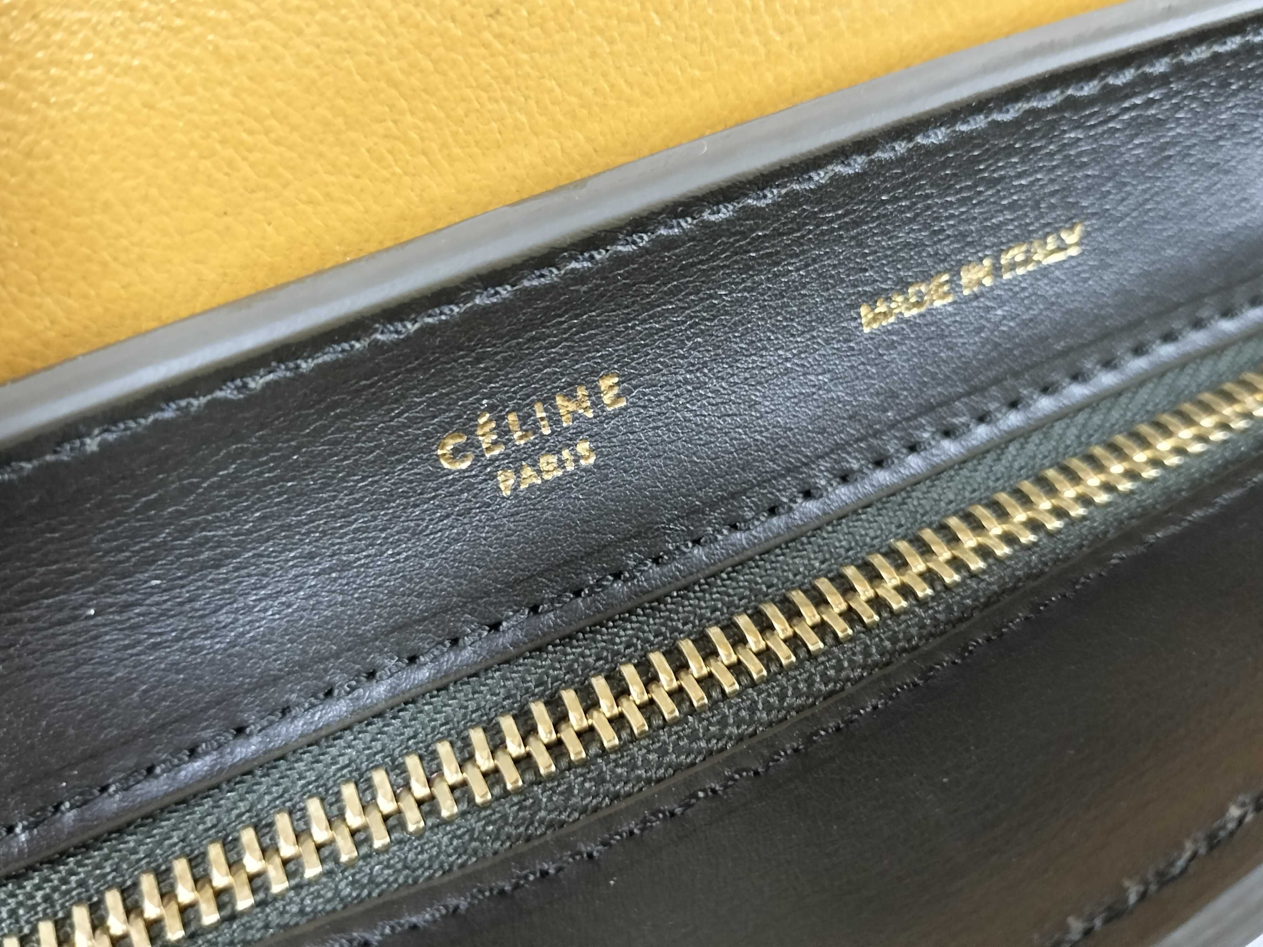 Small Trapeze 2-Way Bag, Leather Suede, Navy x Yellow Handbag — view 6
